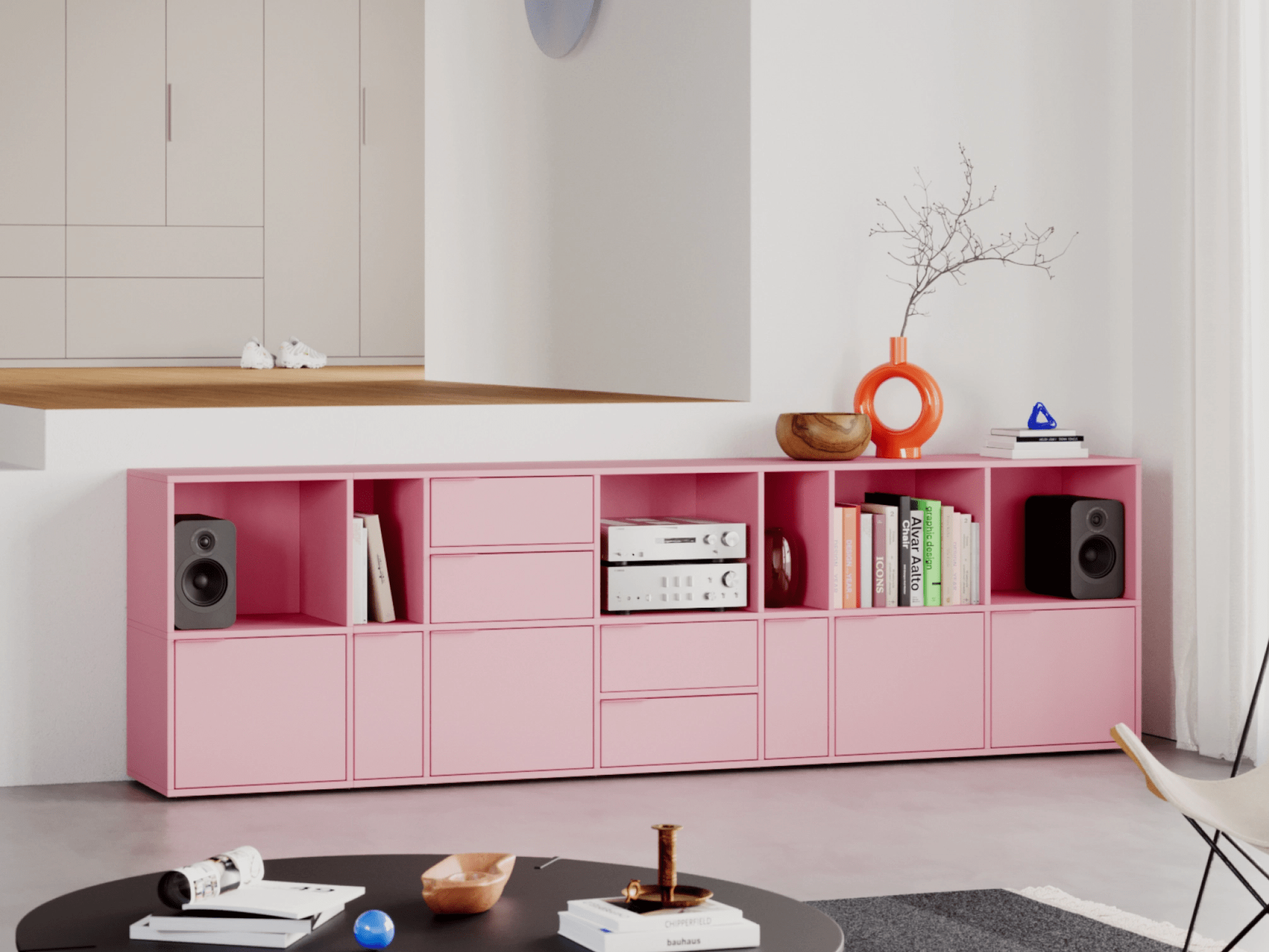 Sideboard in Reisinger Pink with Doors and Drawers 1