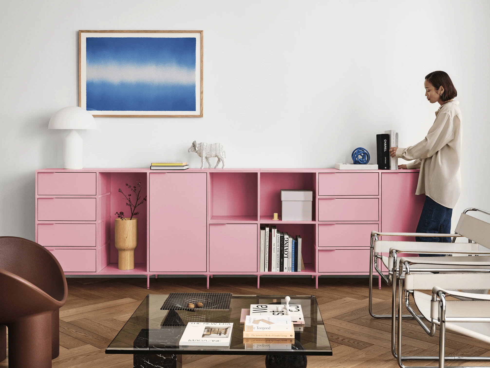 Sideboard in Reisinger Pink with Doors and Drawers 2