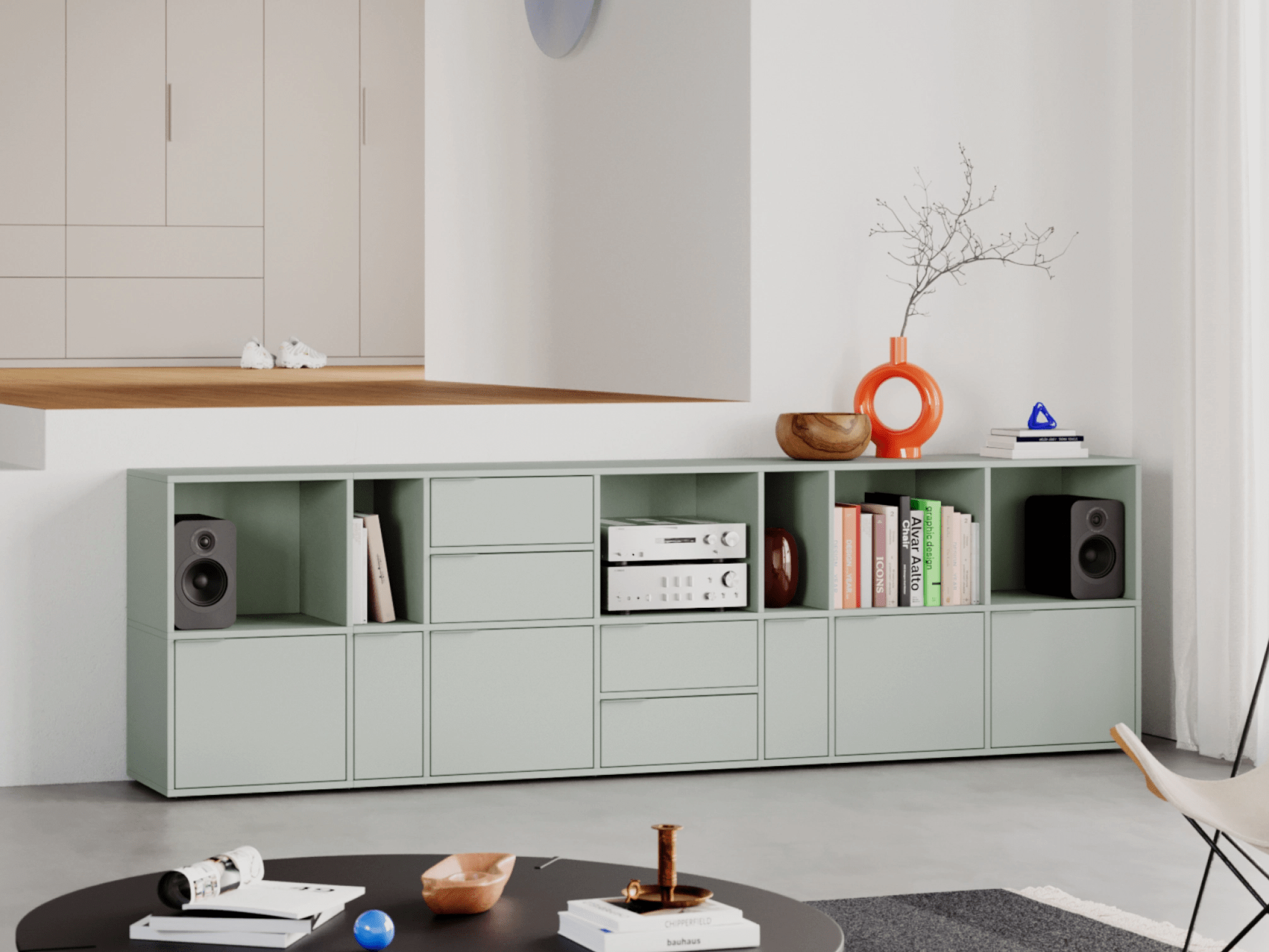 Sideboard in Green with Doors and Backpanels 1