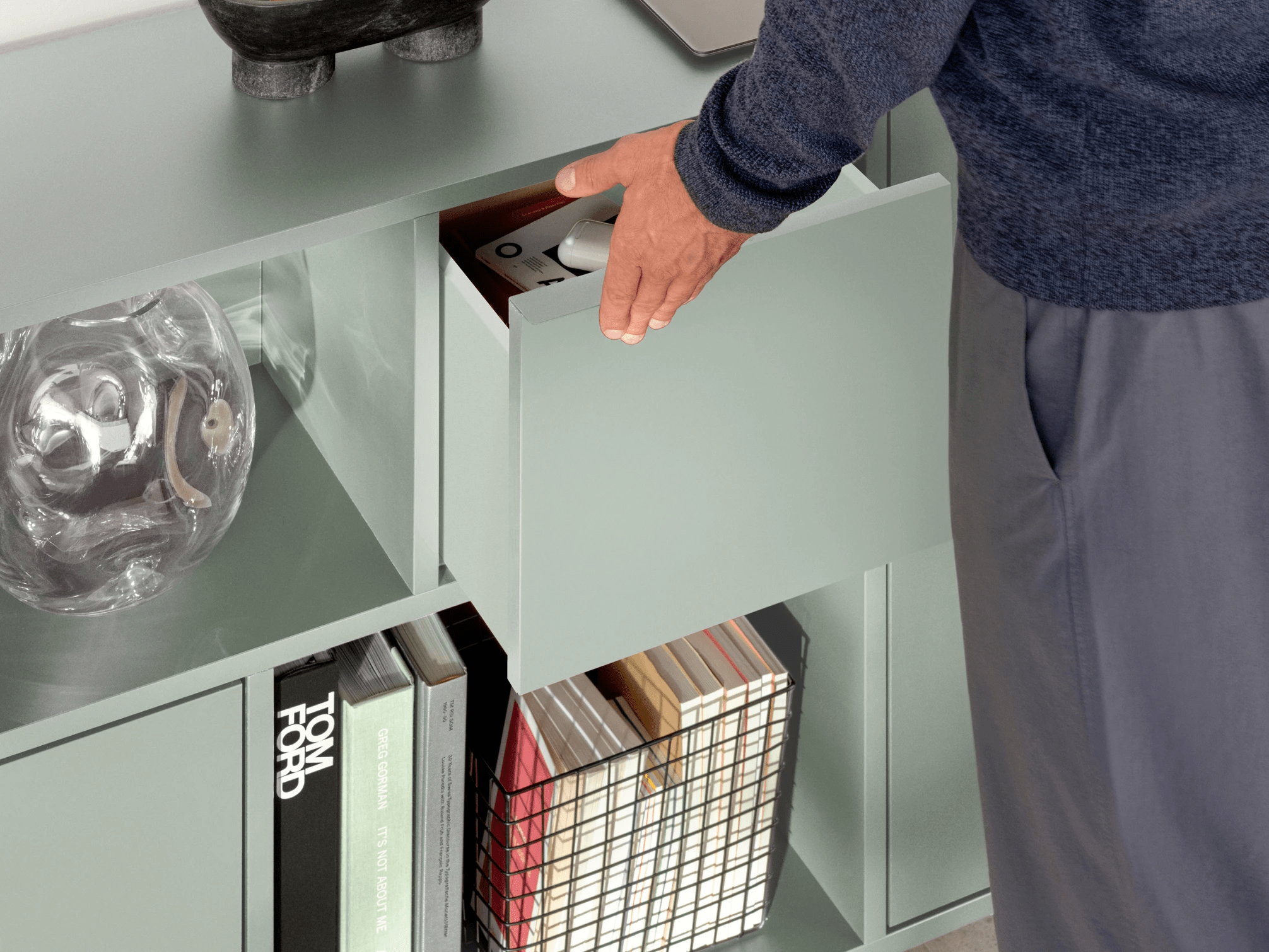 Sideboard in Green with Doors and Drawers 3