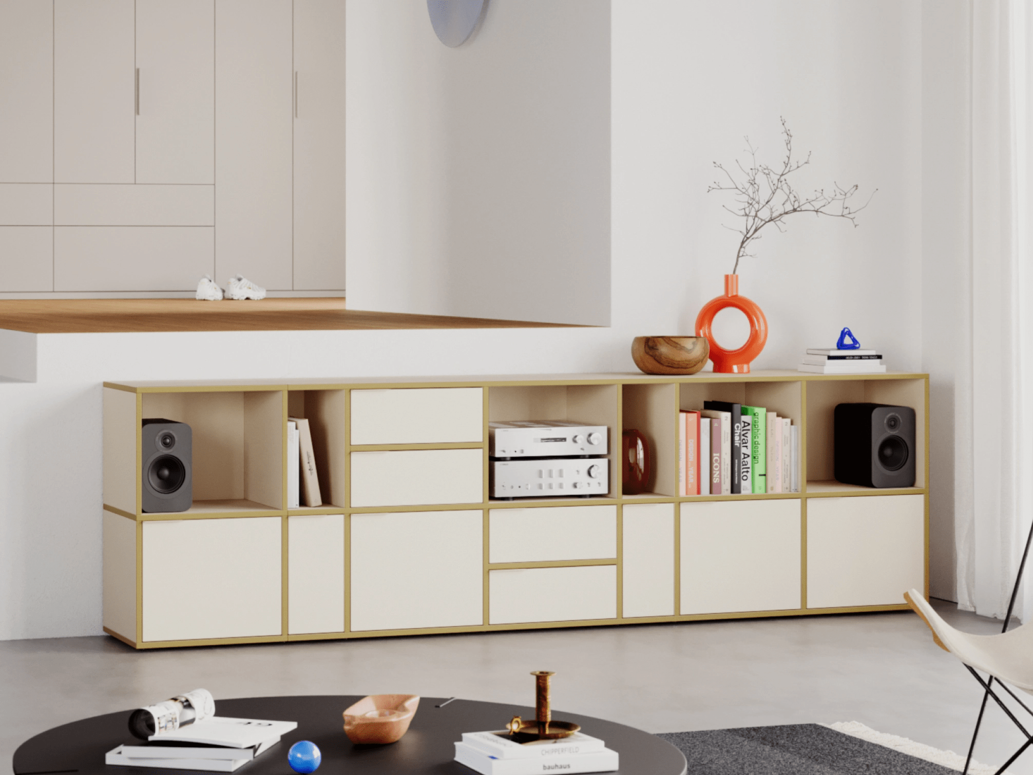 Sideboard in Sand and Yellow with Doors and Drawers 1