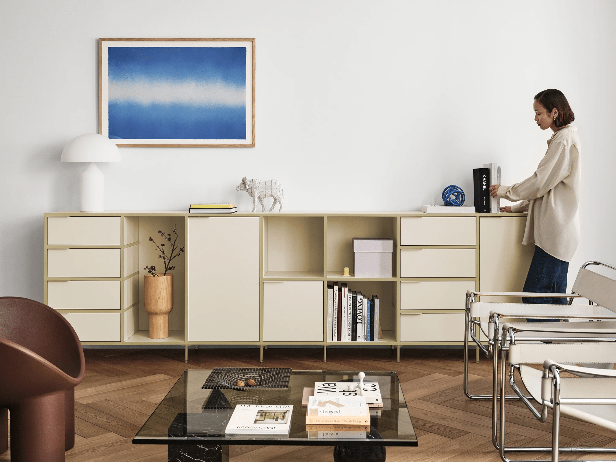 Sideboard in Sand und Gelbe mit Türen und Schubladen 2