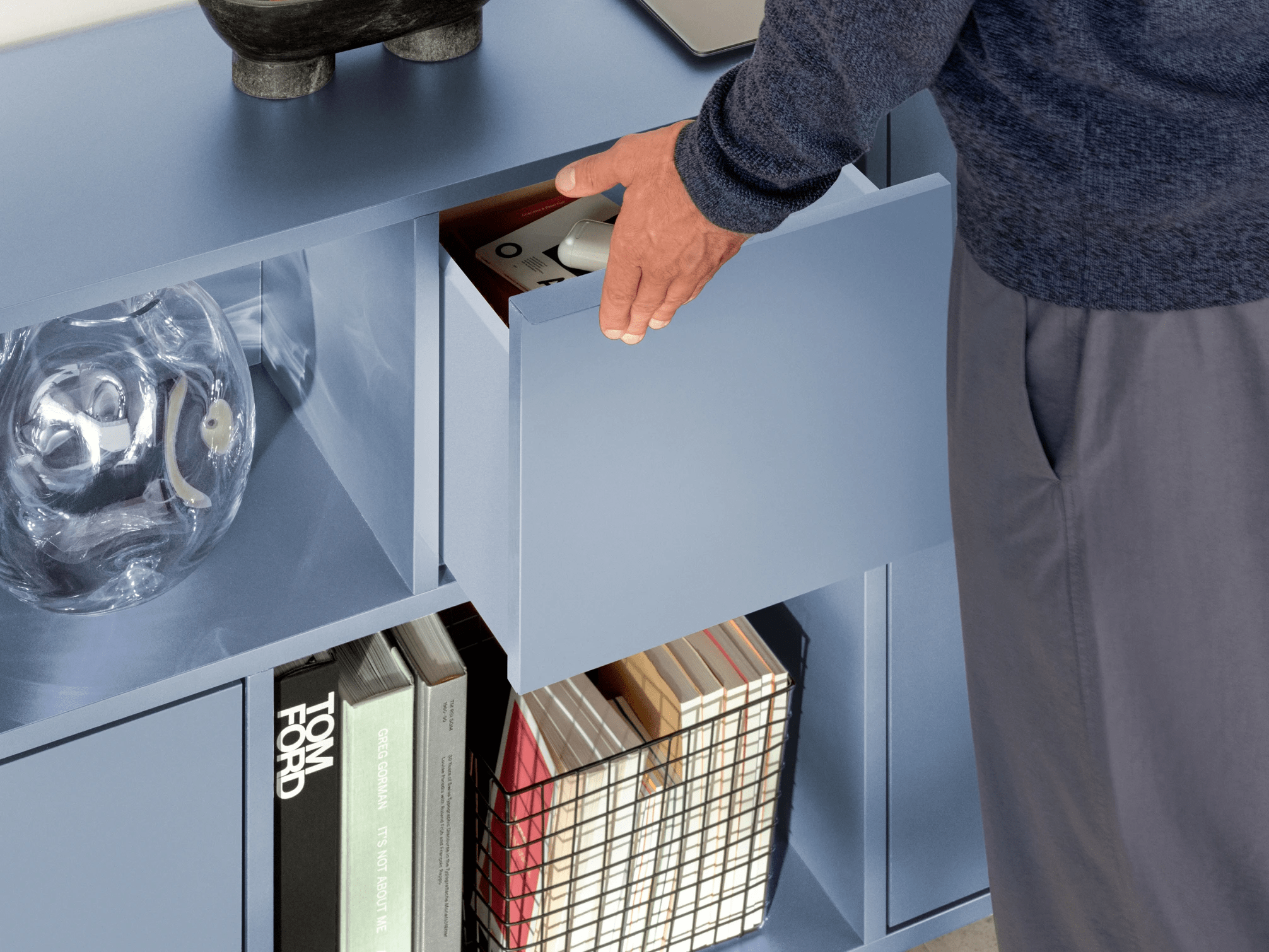 Sideboard in Blue with Drawers and Backpanels 3