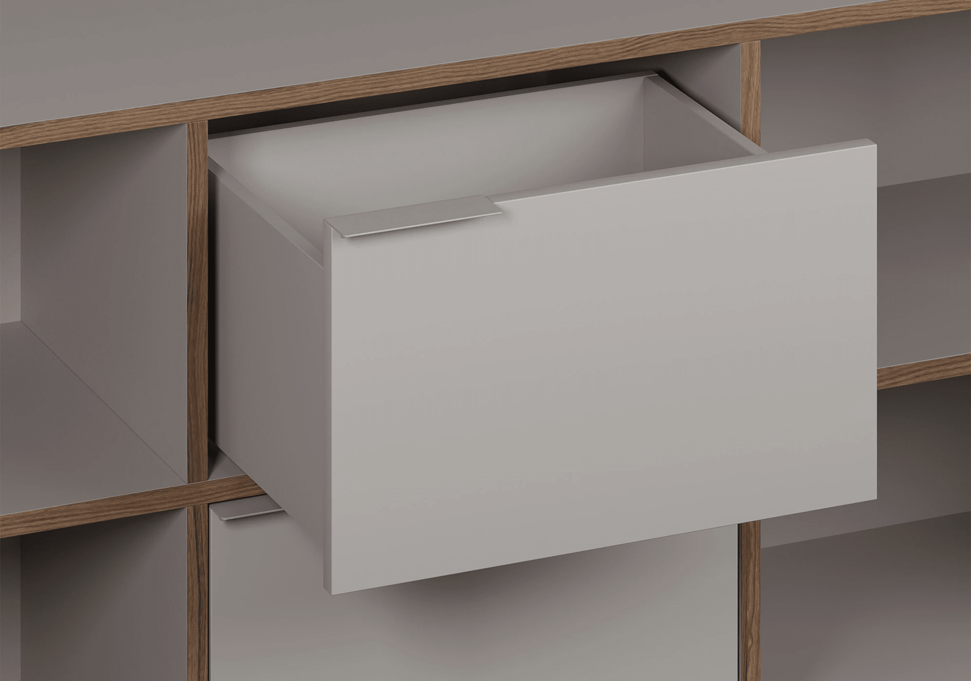 Credenza in Grigio Pietra e Noce con Ante e Cassetti 5