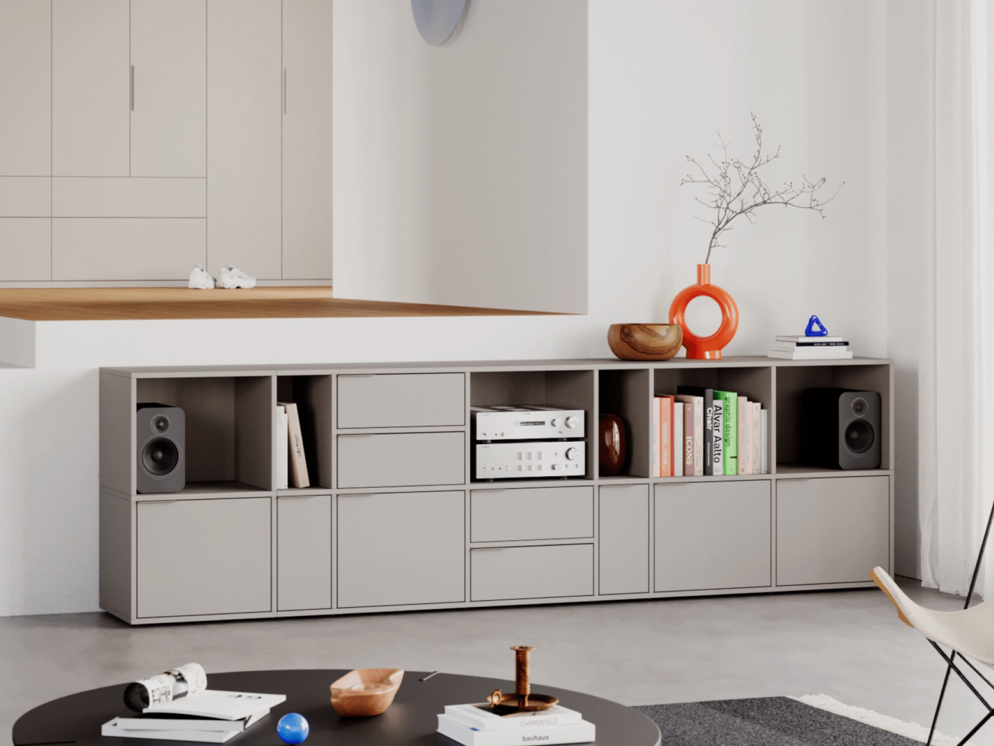 Credenza in Grigio Pietra con Ante e Cassetti 1