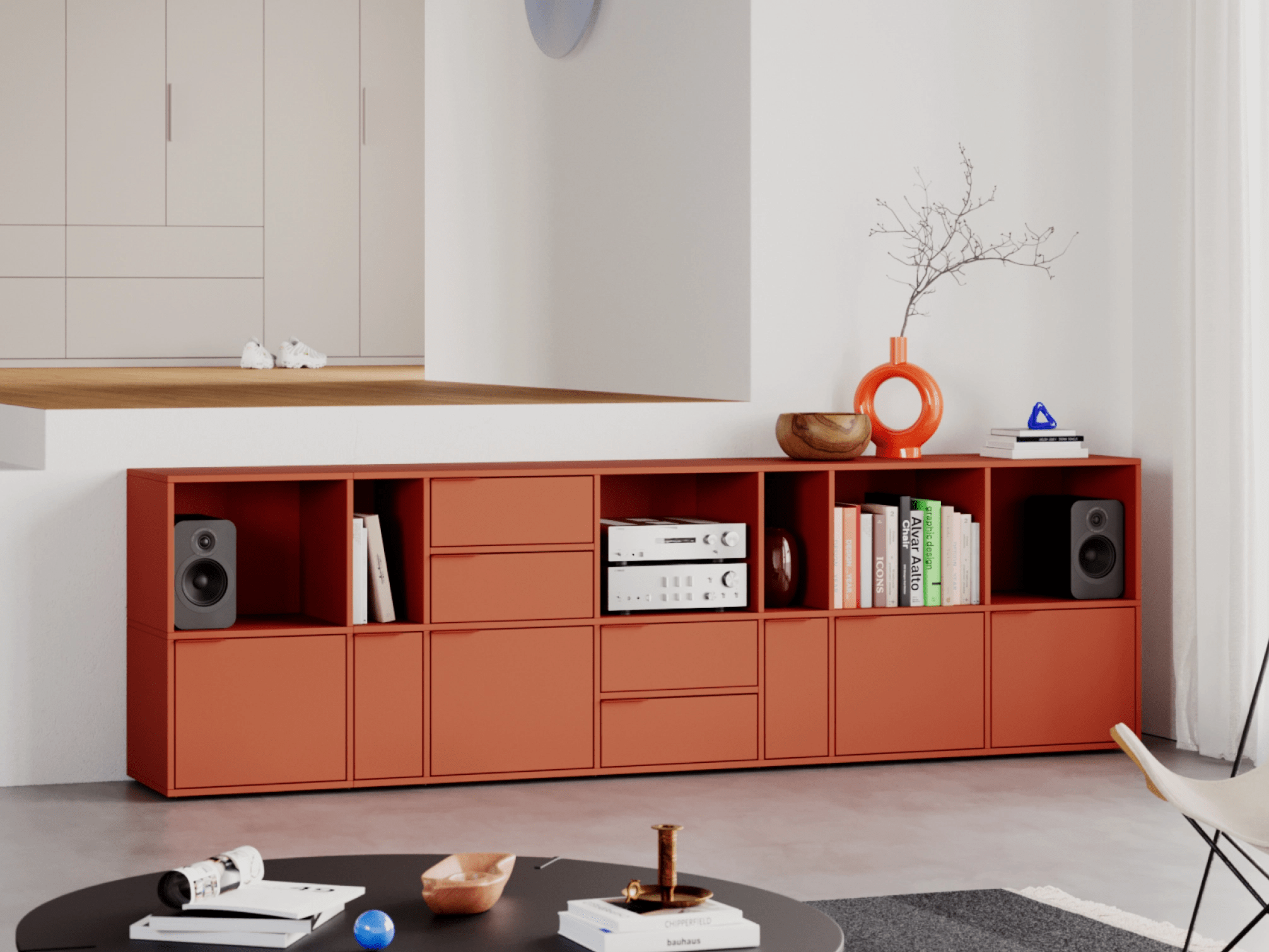 Sideboard in Terracota with Doors and Backpanels 1