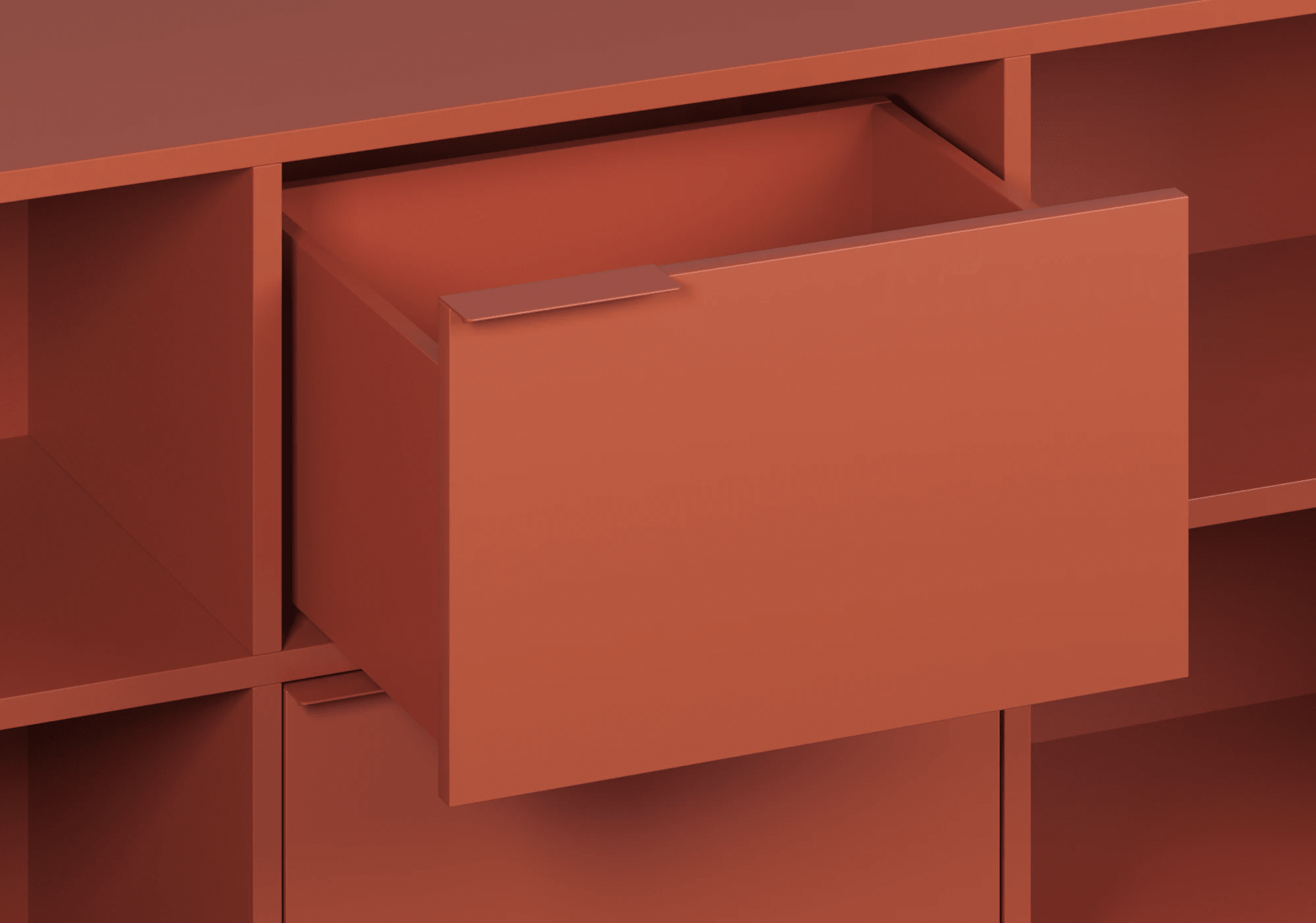 Terakotowa komoda z drzwiami oraz szufladami 5
