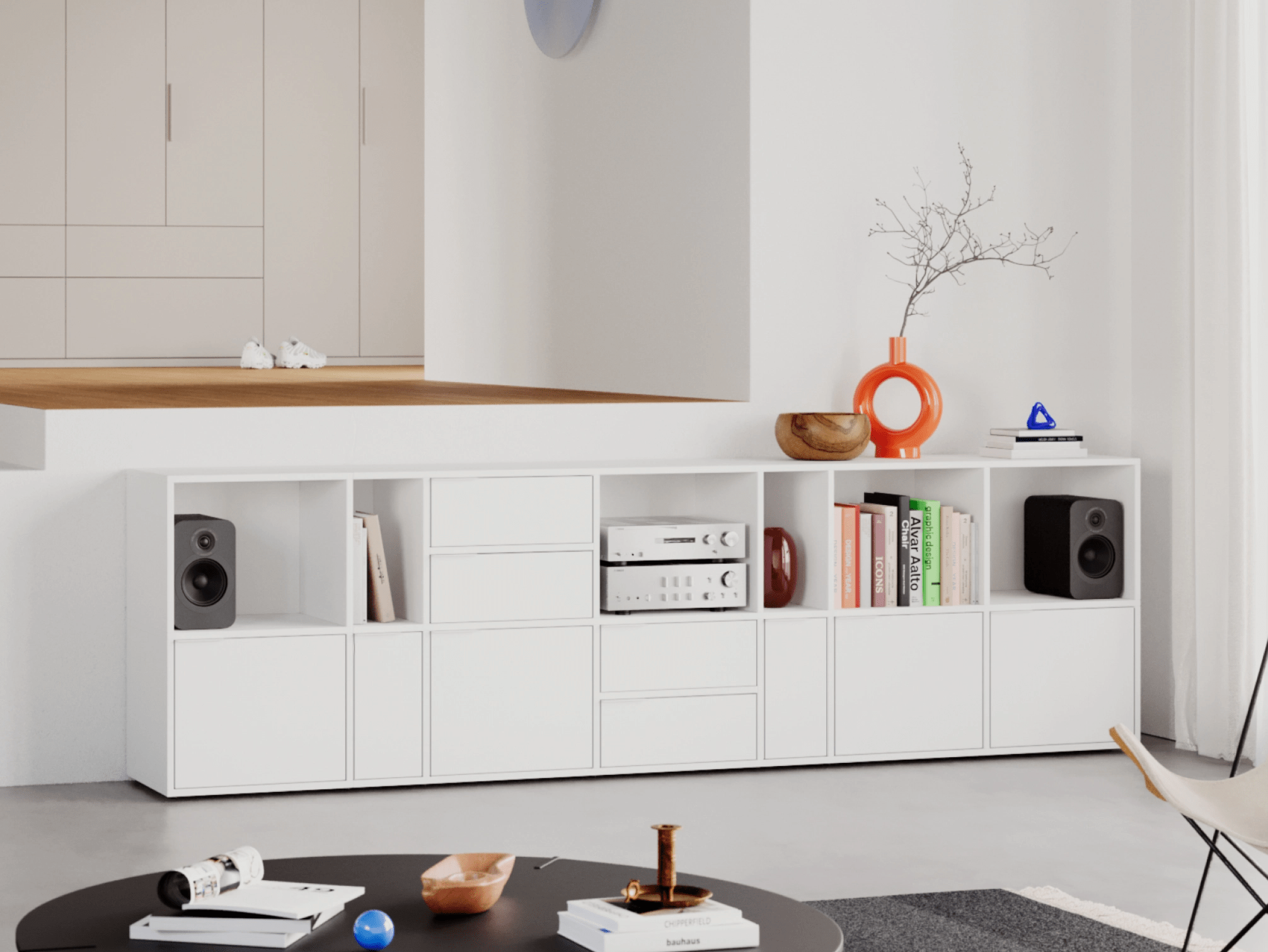 Sideboard in White with Drawers and Backpanels 1