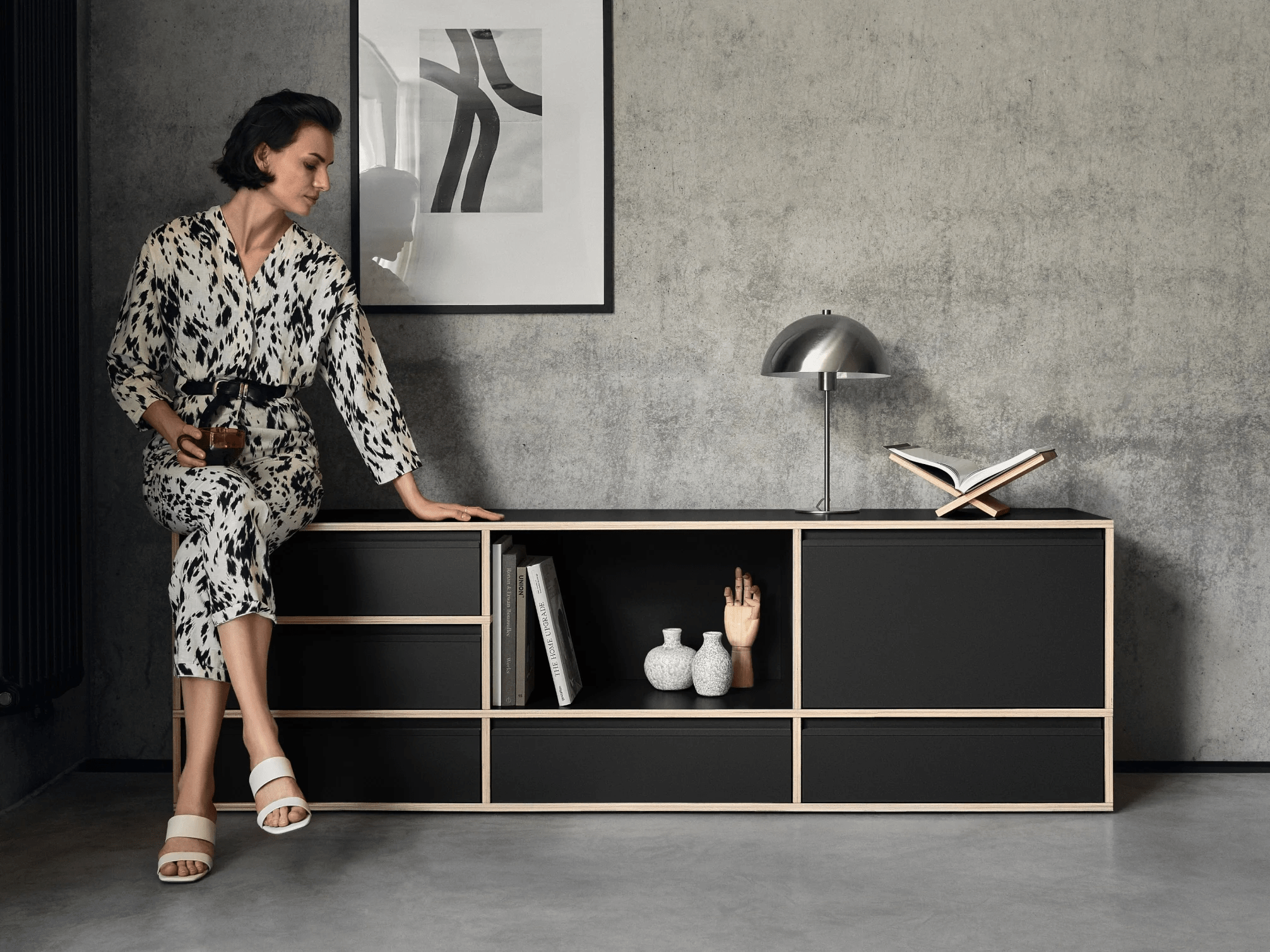 Sideboard in Black with Doors and Drawers 1