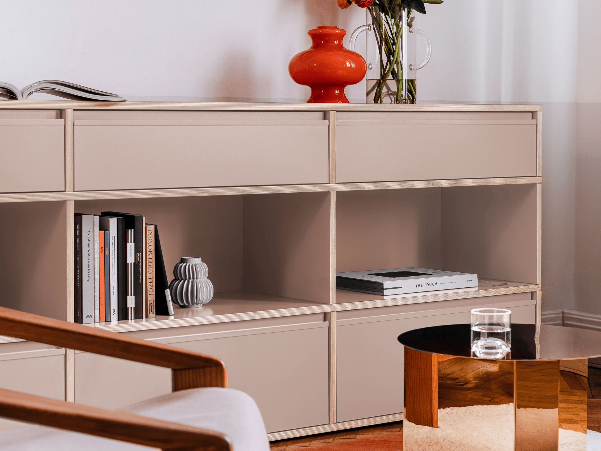 Sideboard in Pink with Doors and Drawers 2