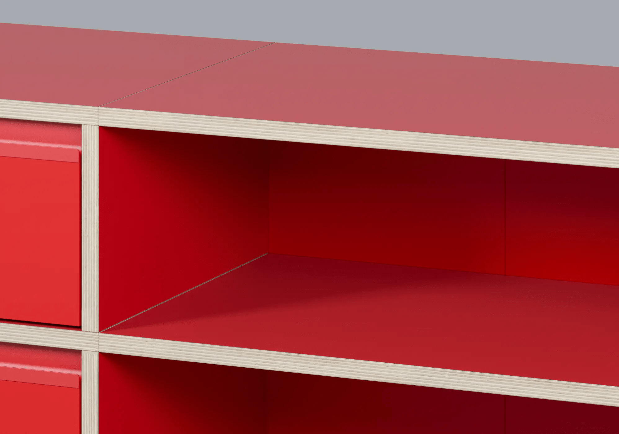 Stor Klassisk Röd Plywood Skänk med Lådor plywood - 210x73x32cm 6