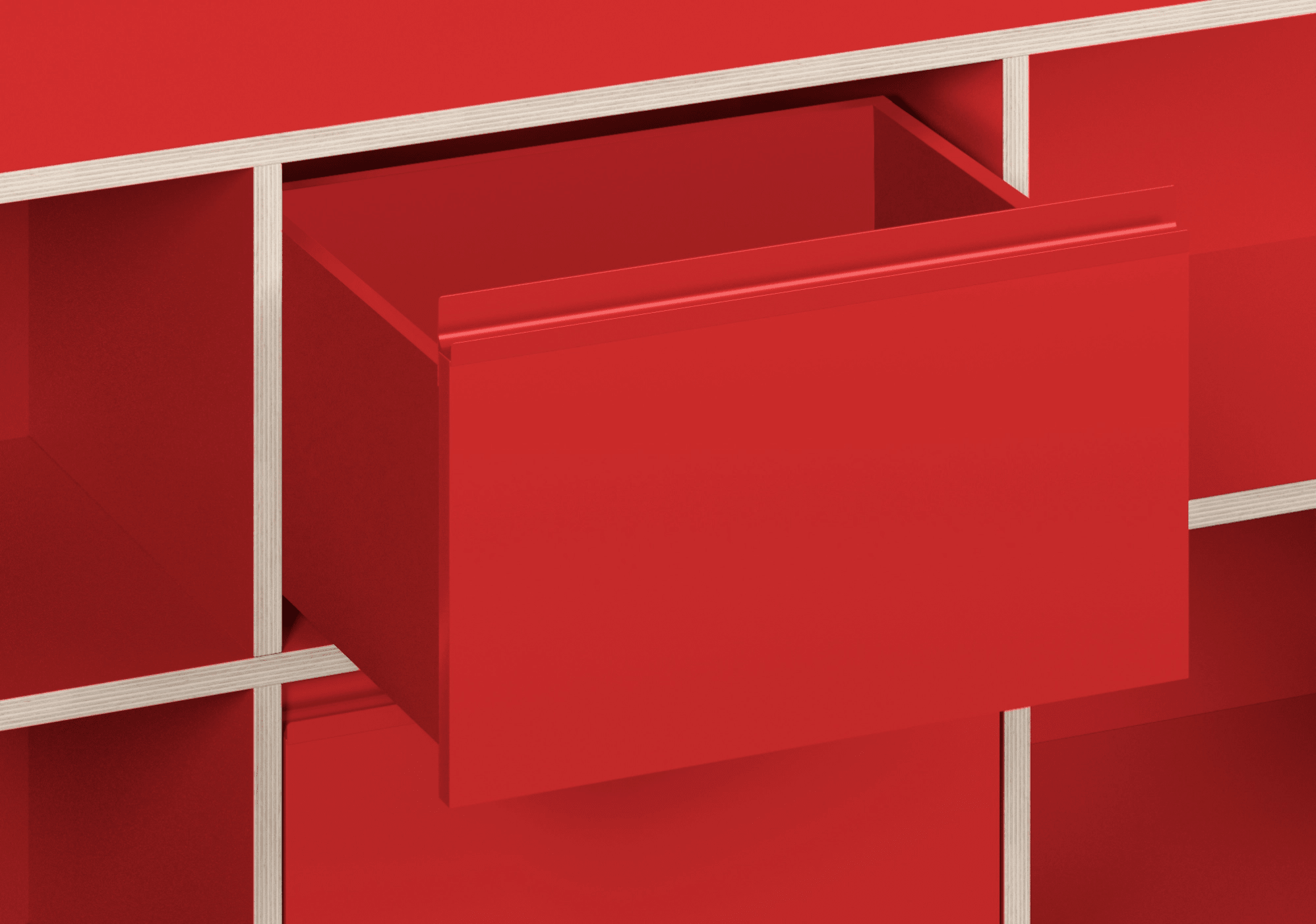 Stor Klassisk Röd Plywood Skänk med Dörrar och Lådor plywood - 260x83x32cm 8