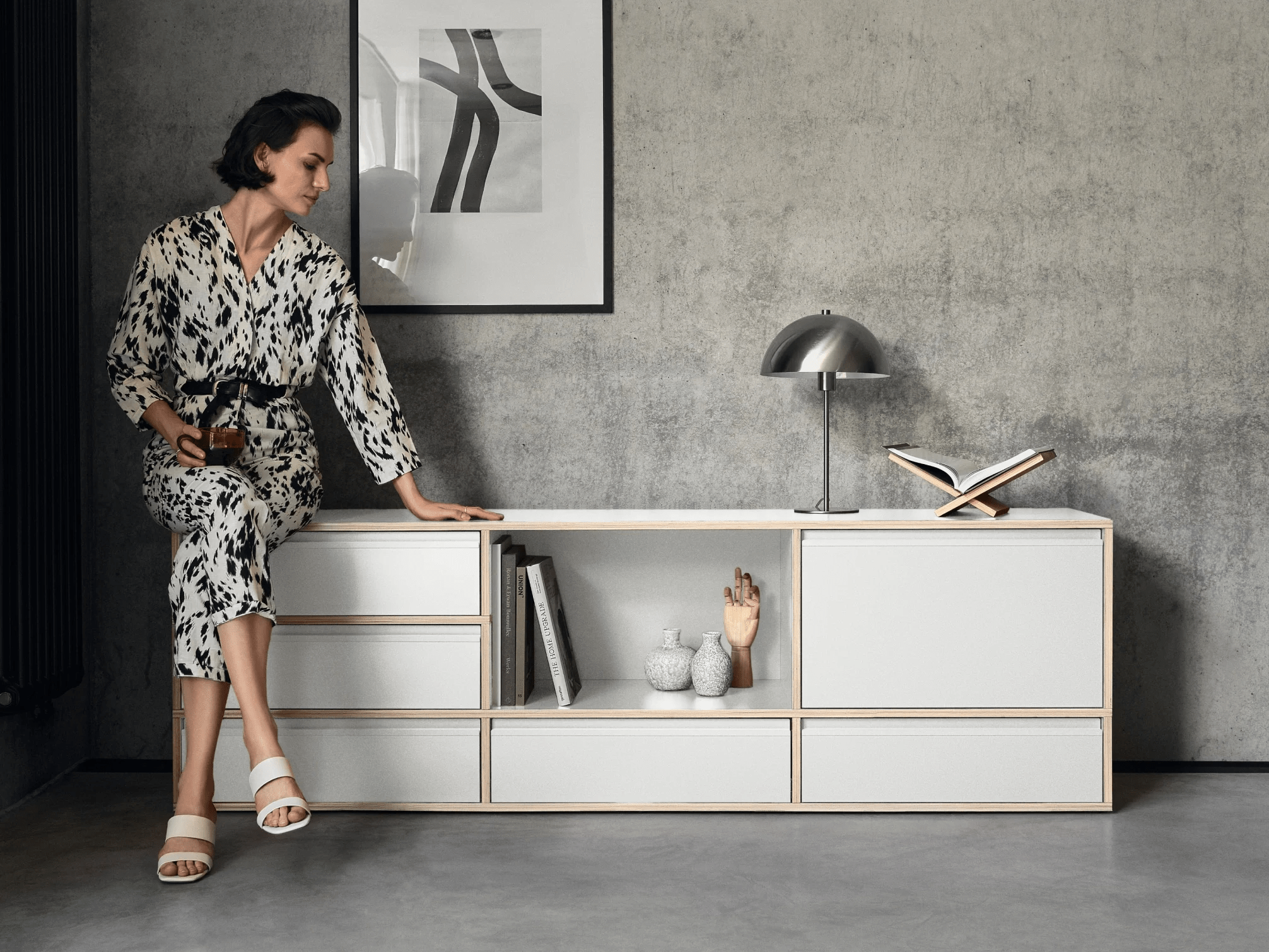 Sideboard in White with Doors and Drawers 1