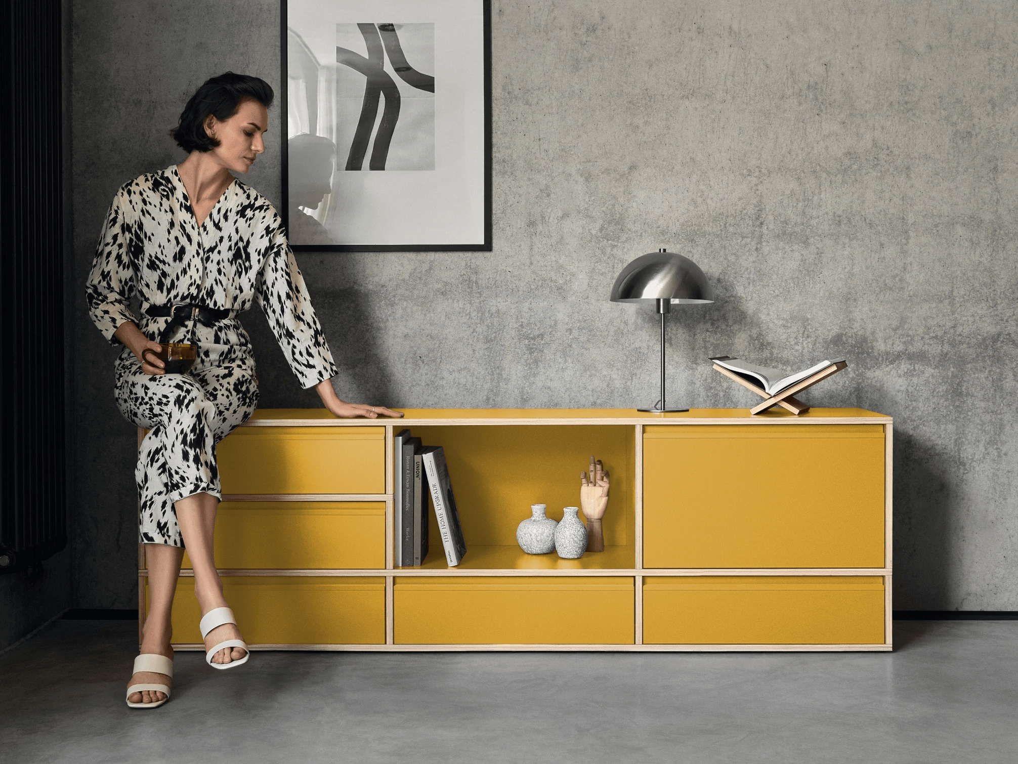 Large Yellow Plywood Sideboard with Doors and Backpanels plywood - 375x93x32cm 1