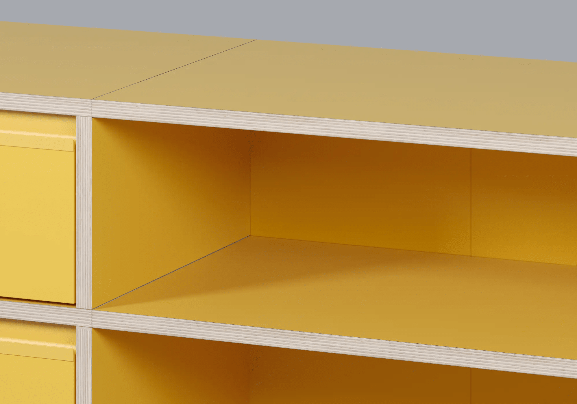 Stor Gul Plywood Skänk med Dörrar och Bakpaneler plywood - 375x93x32cm 6