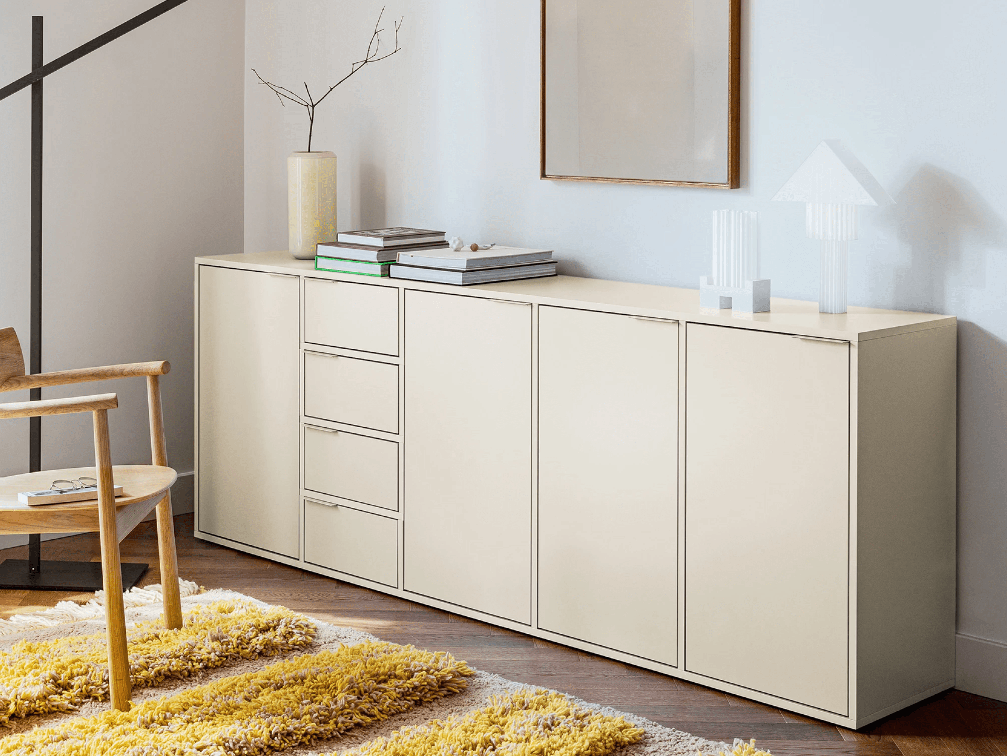 Low Cotton Beige Sideboard with Drawers - 197x53x32cm 2