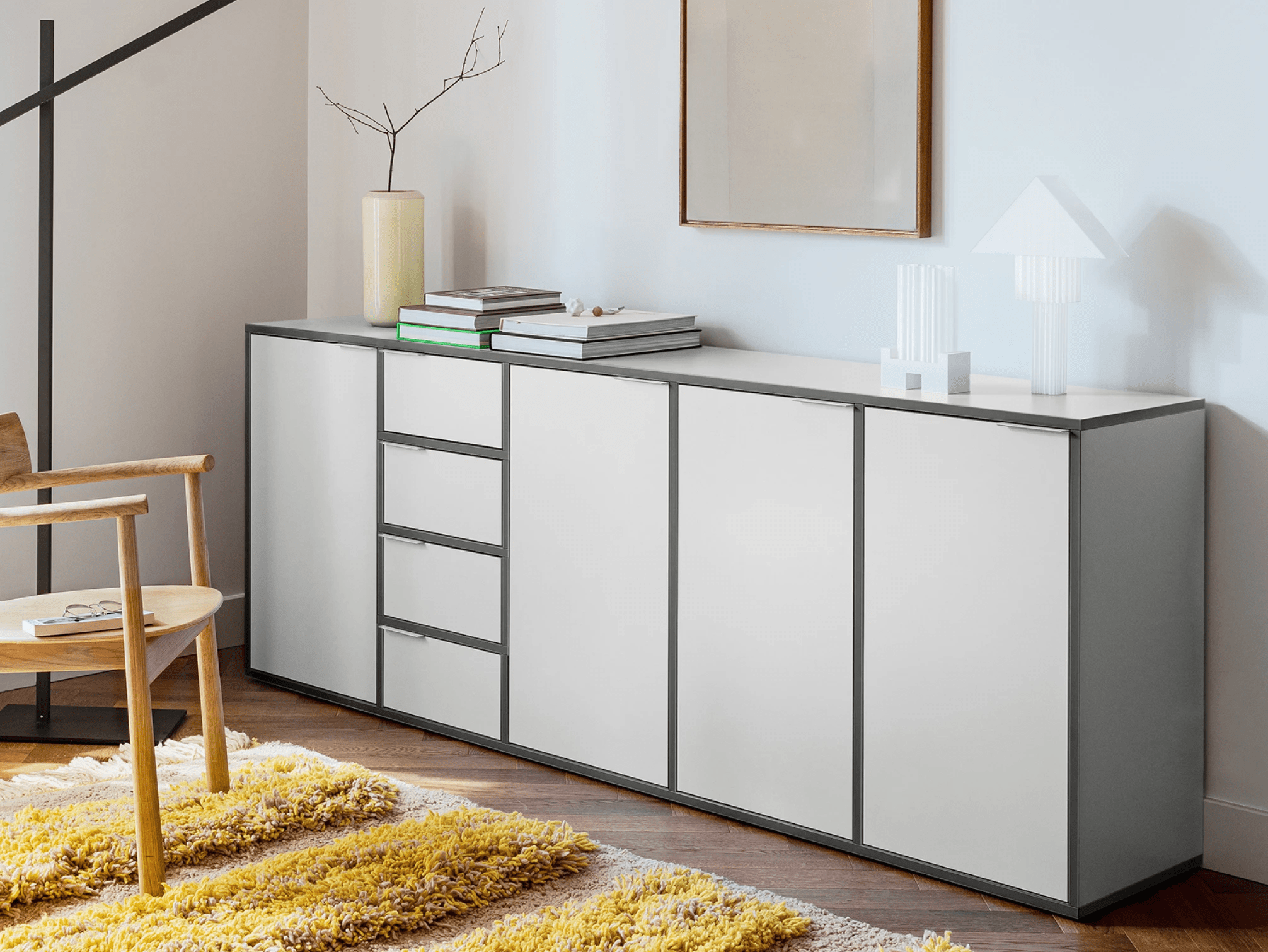 Grande Grigio e Grigio Scuro Credenza con Cassetti - 210x73x32cm 2