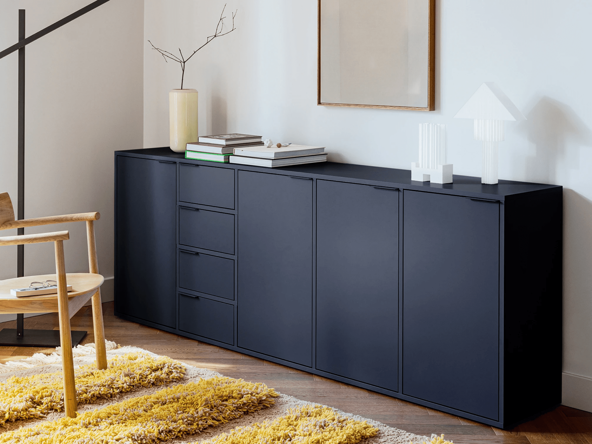 Sideboard in Blue with Doors and Drawers 2