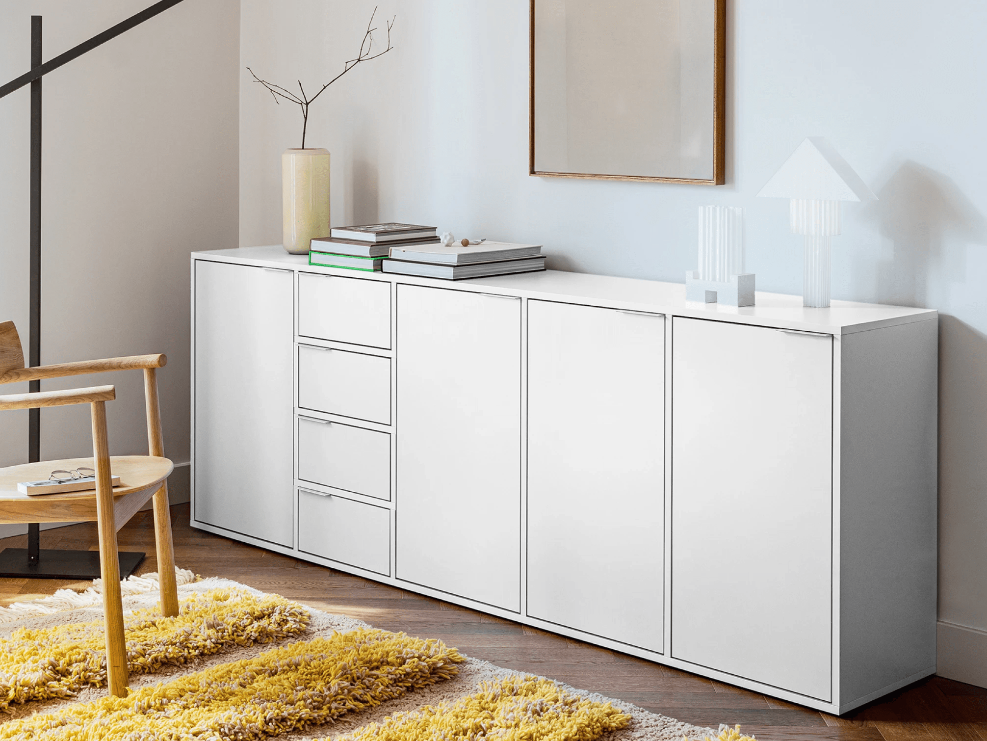 Sideboard in White with Doors and Drawers 2