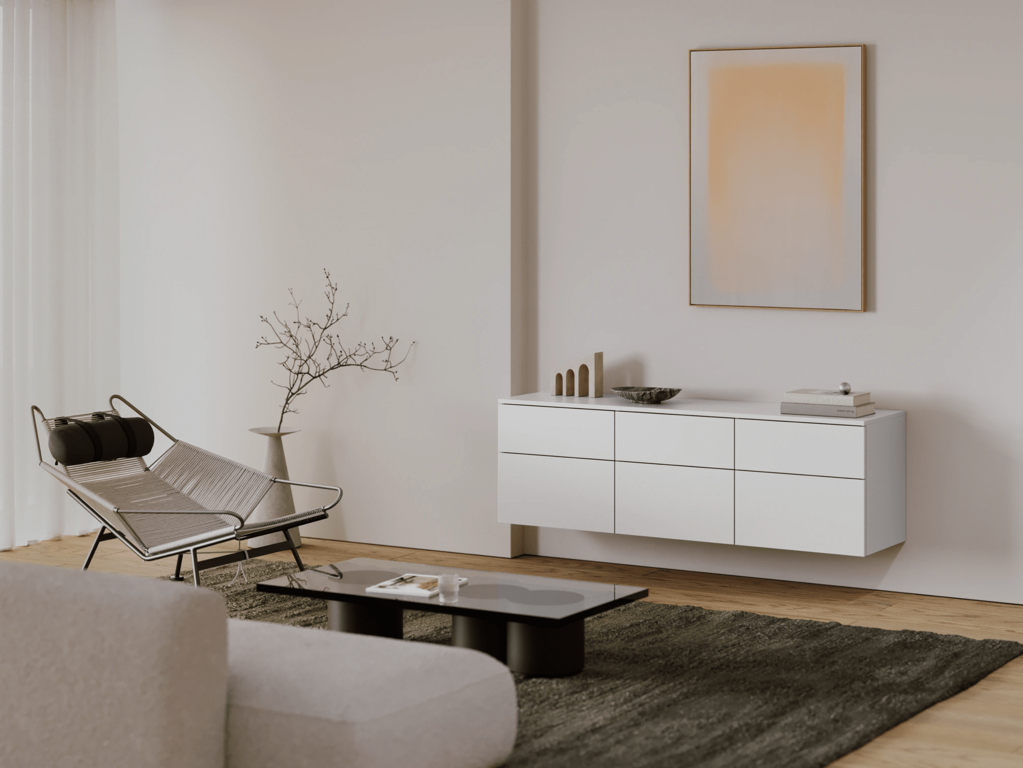 Credenza in Bianco con Cassetti Esterni 1