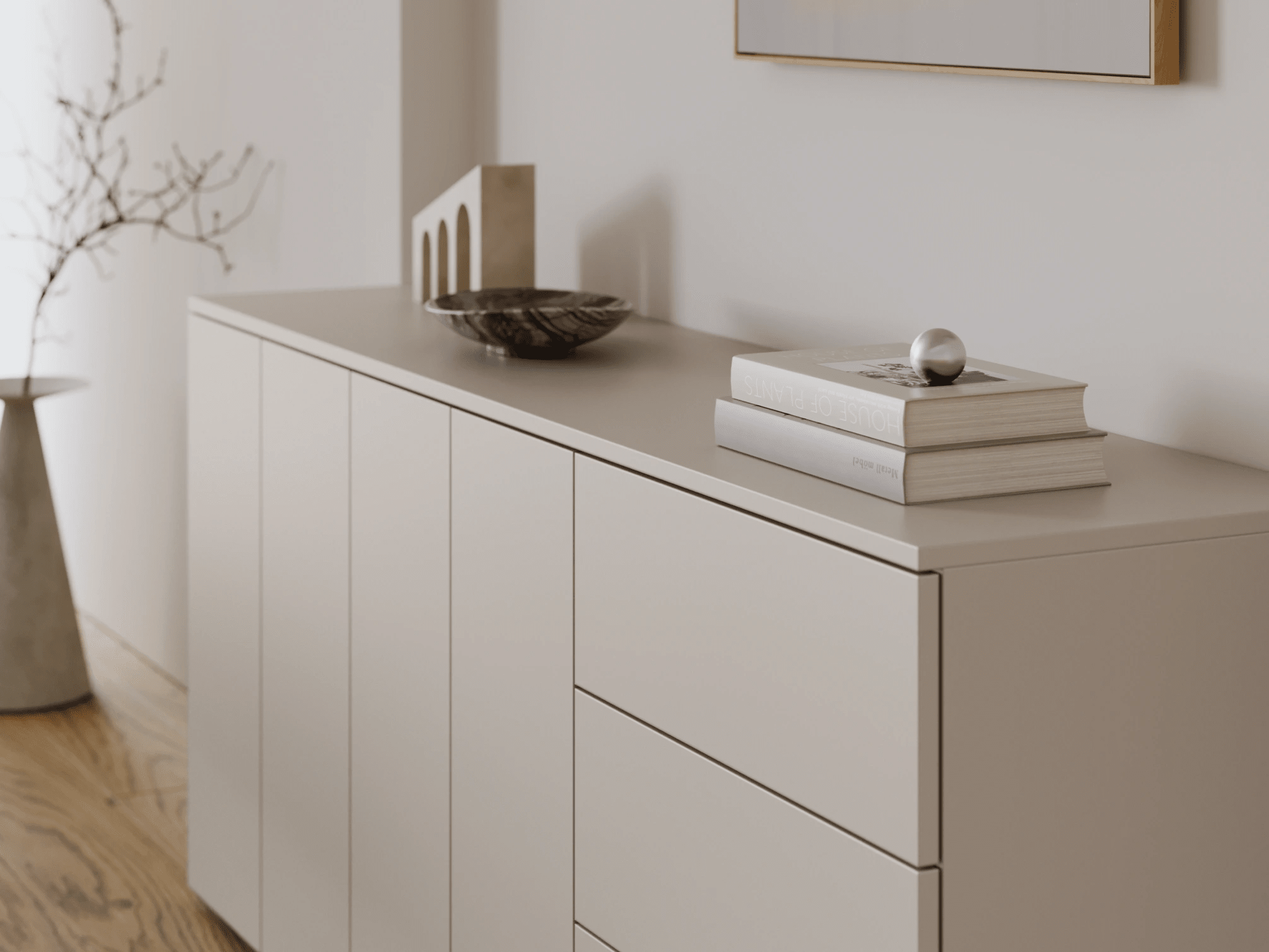 Sideboard in Beige mit Aussen Schubladen 3