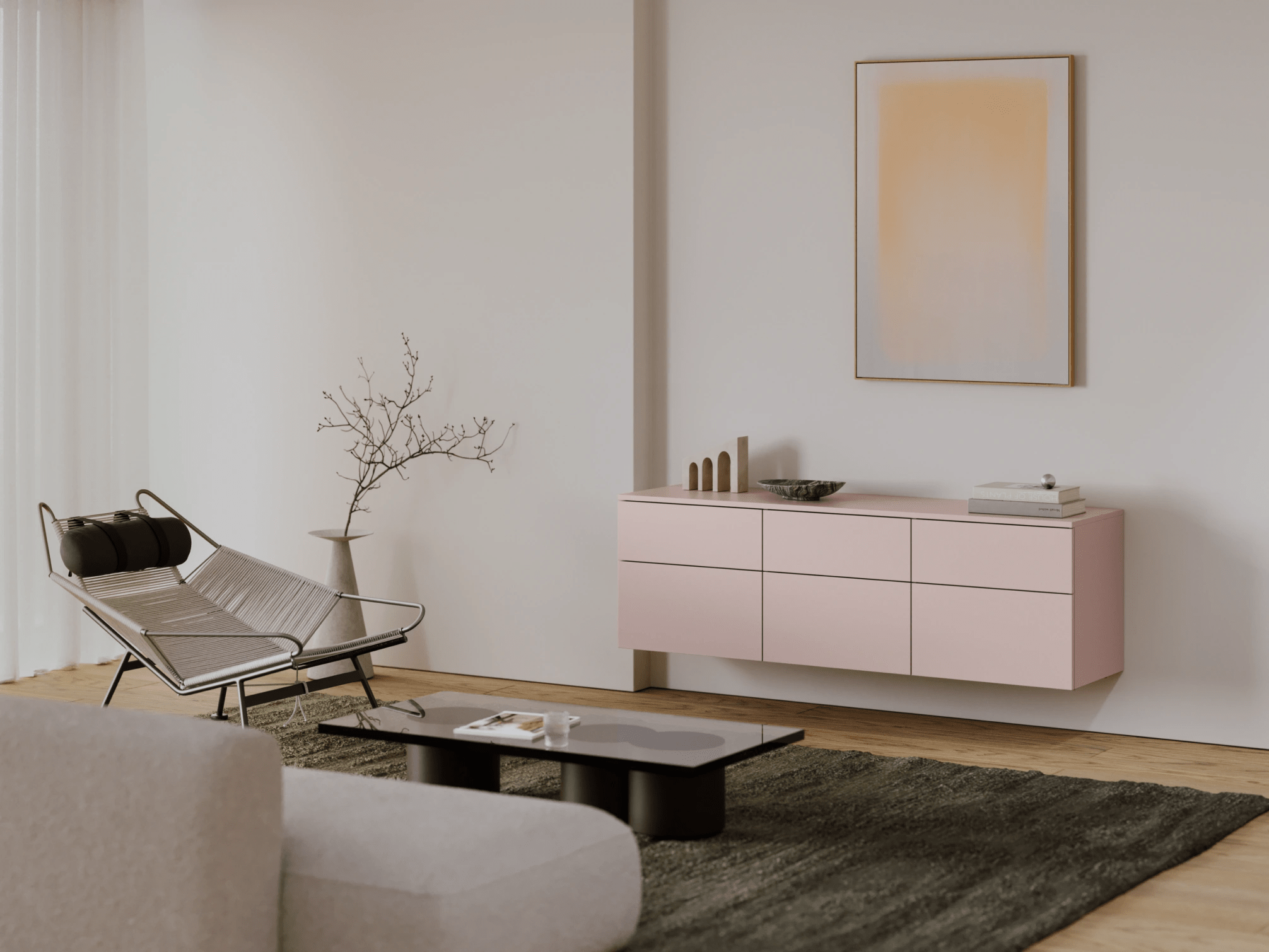 Sideboard in Pink with External Drawers 1