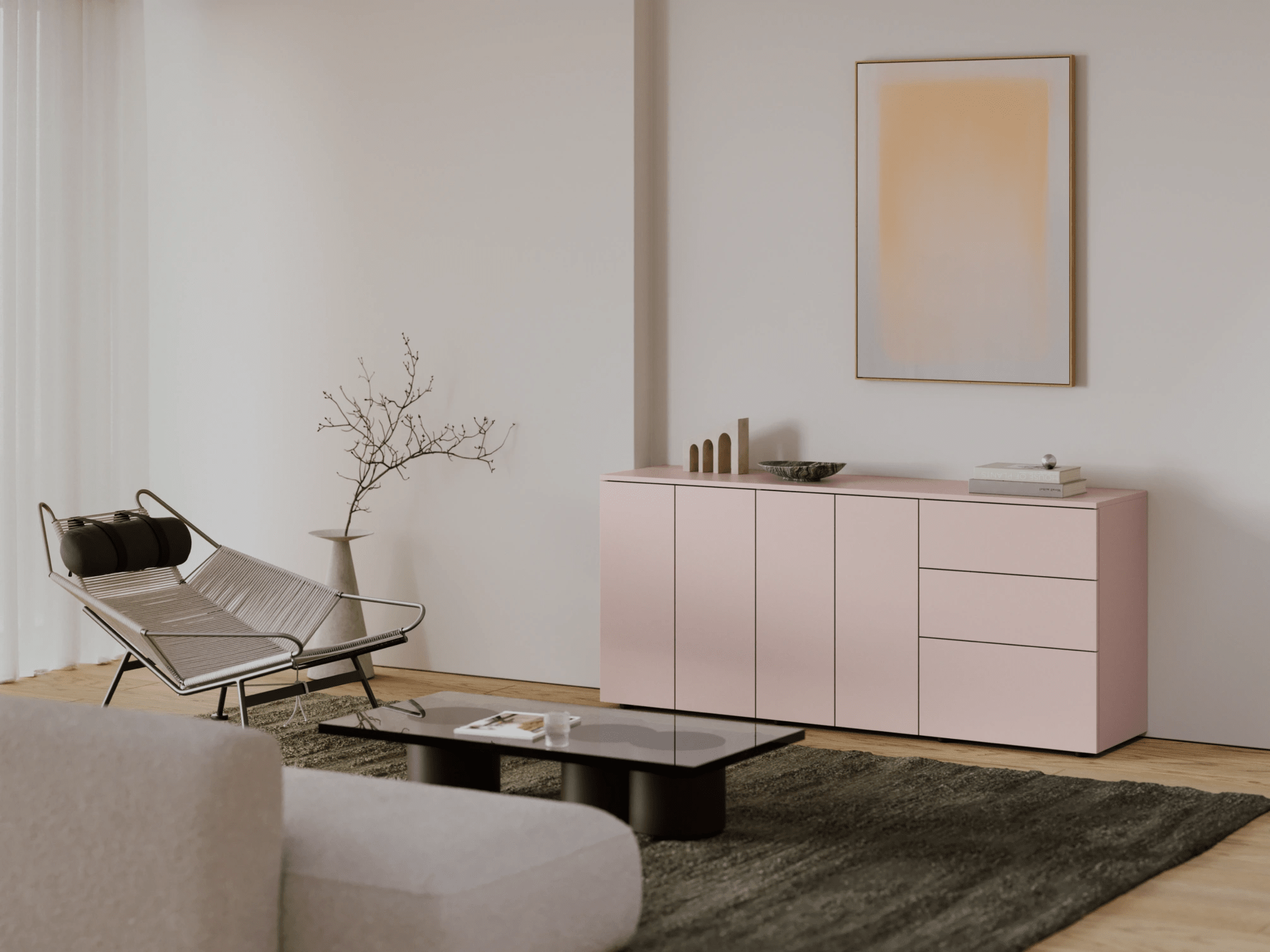 Sideboard in Pink with External Drawers 1