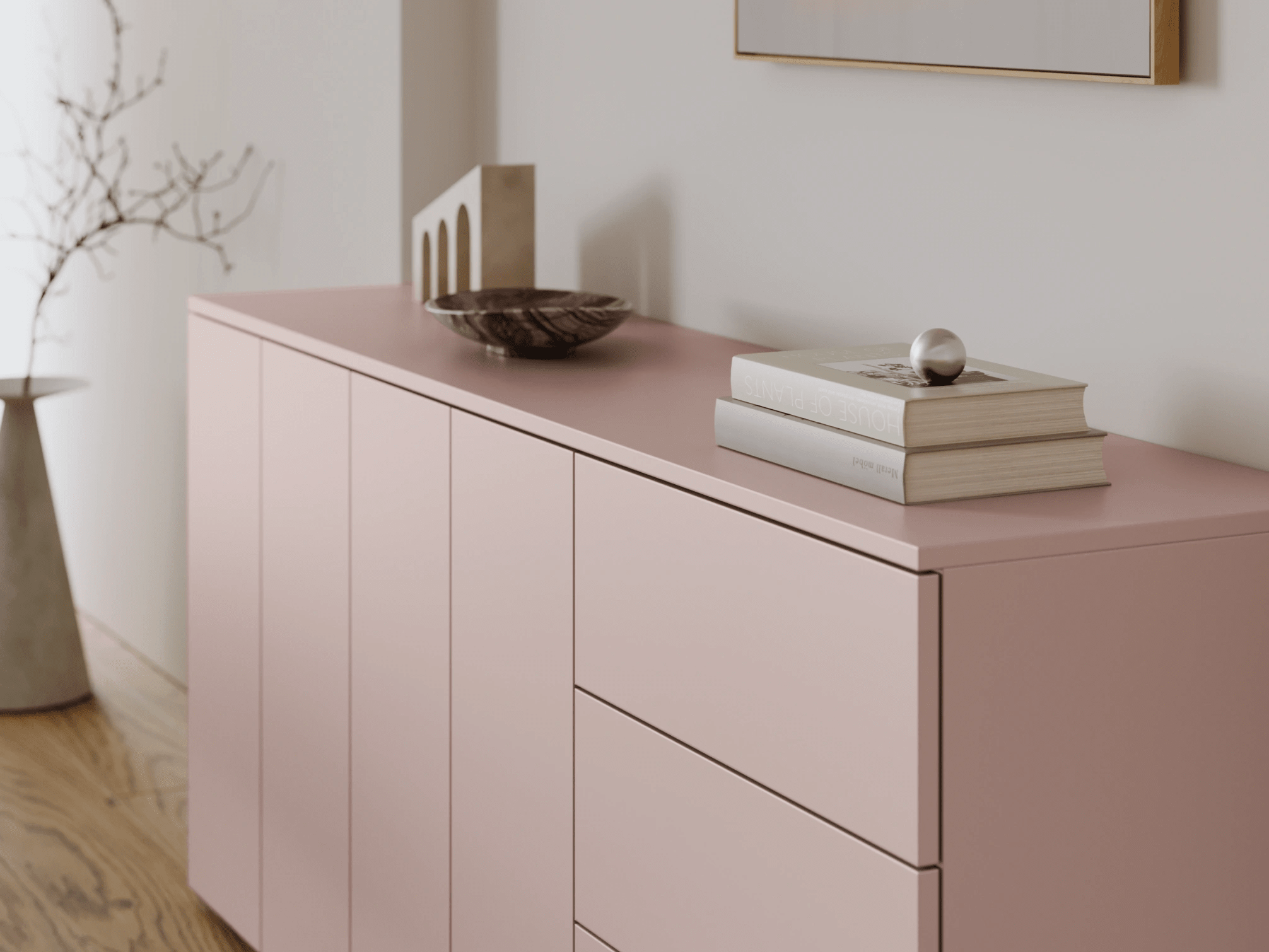 Sideboard in Pink with External Drawers 3