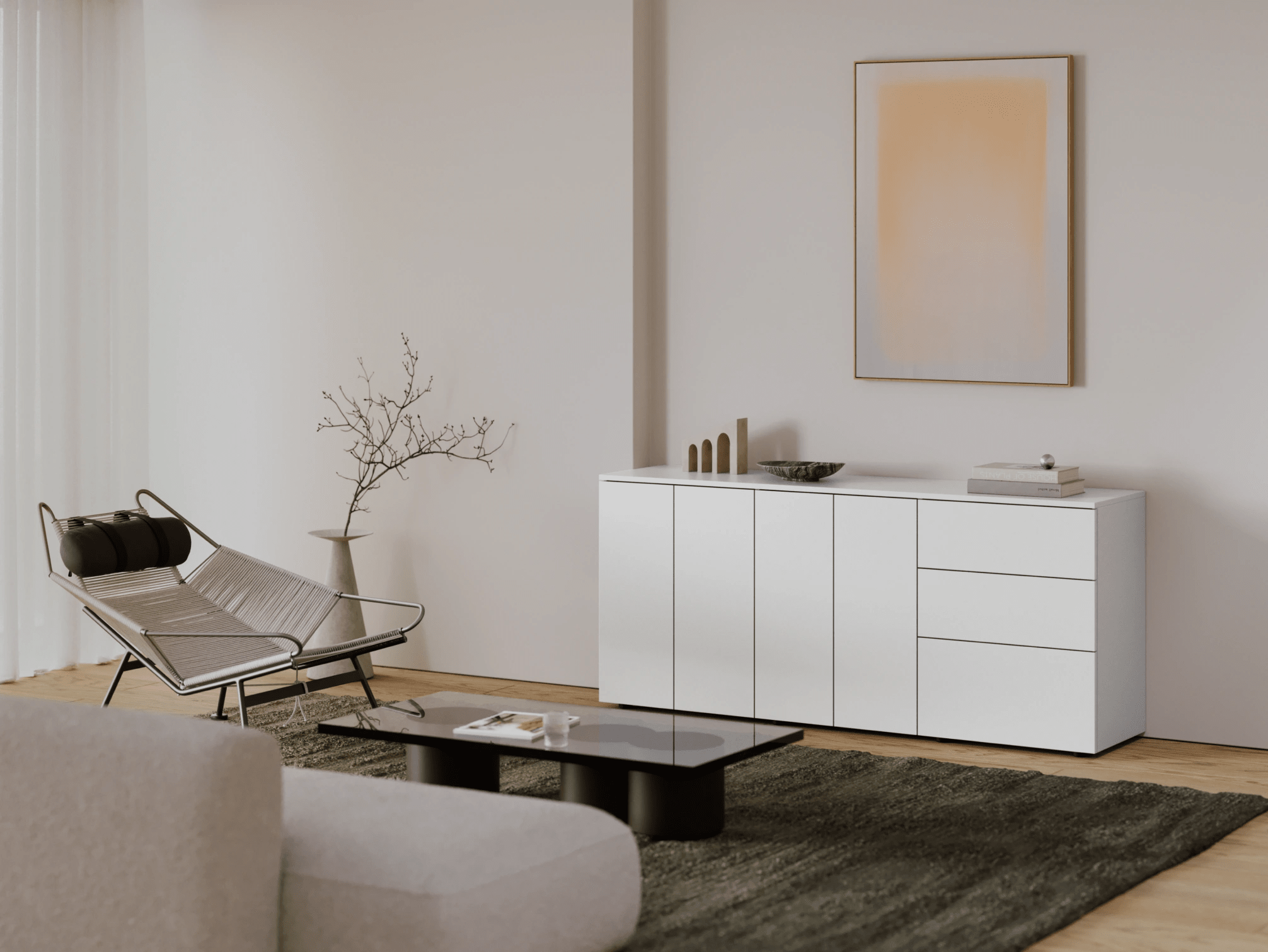 Credenza in Bianco con Cassetti Esterni 1