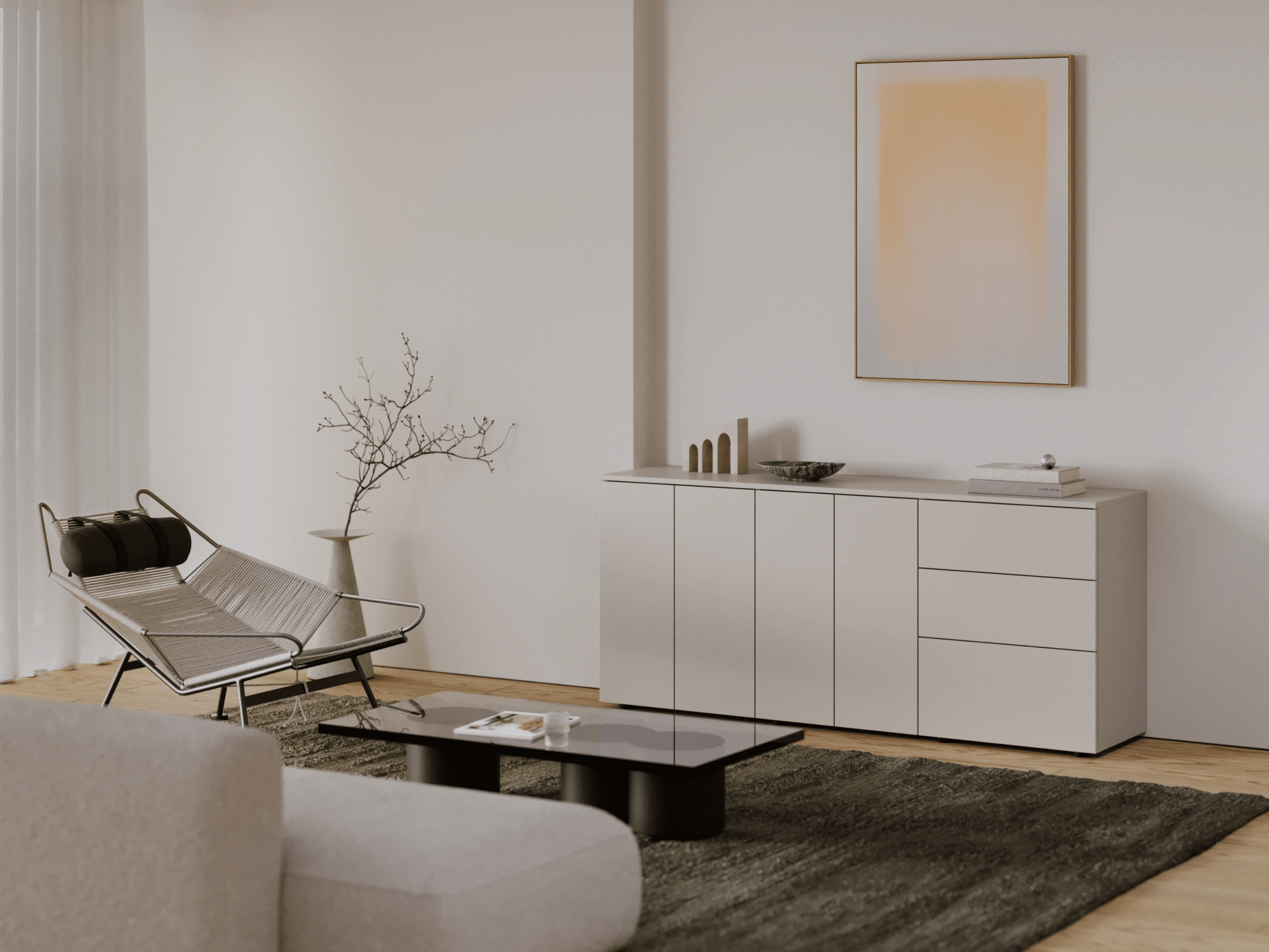 Sideboard in Beige with External Drawers 1