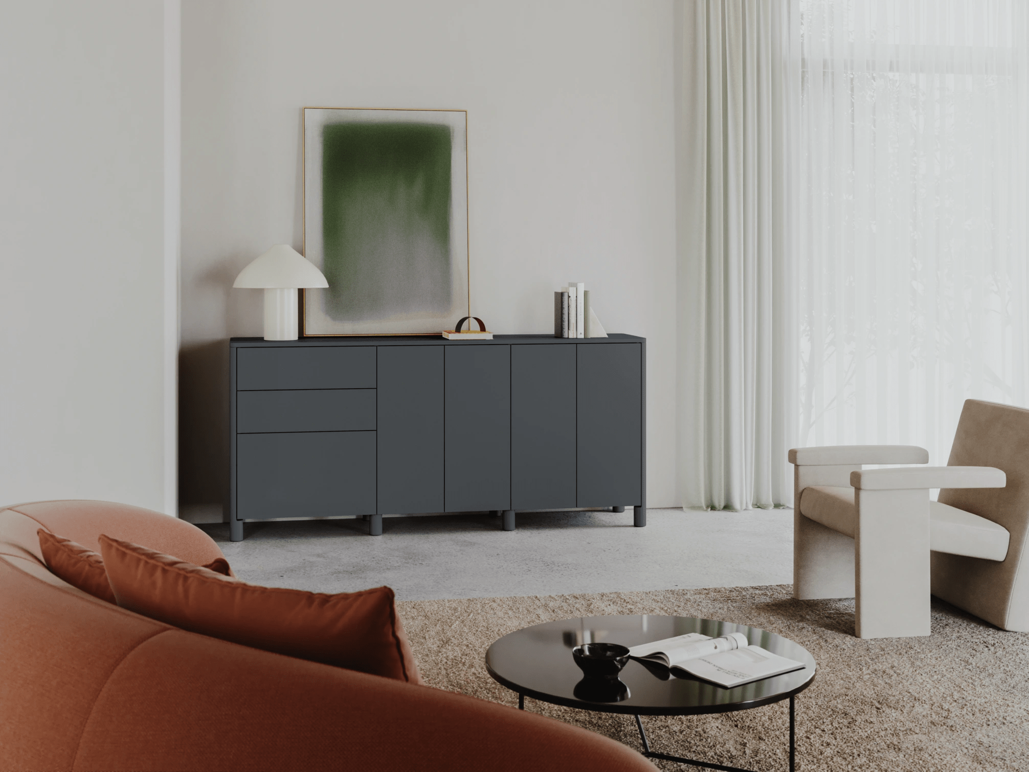 Credenza in Grafite con Cassetti Esterni 1