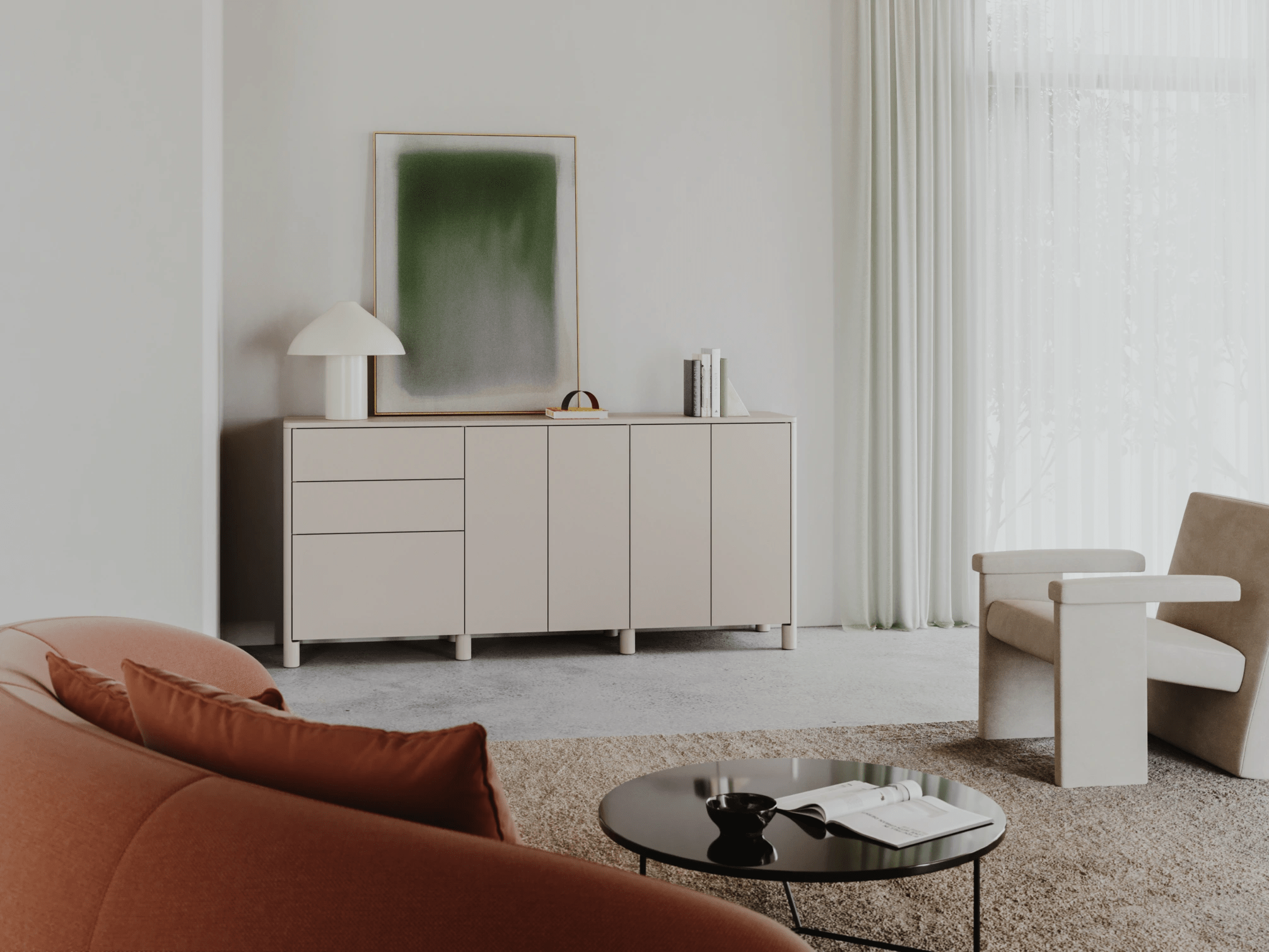 Sideboard in Beige with External Drawers 1