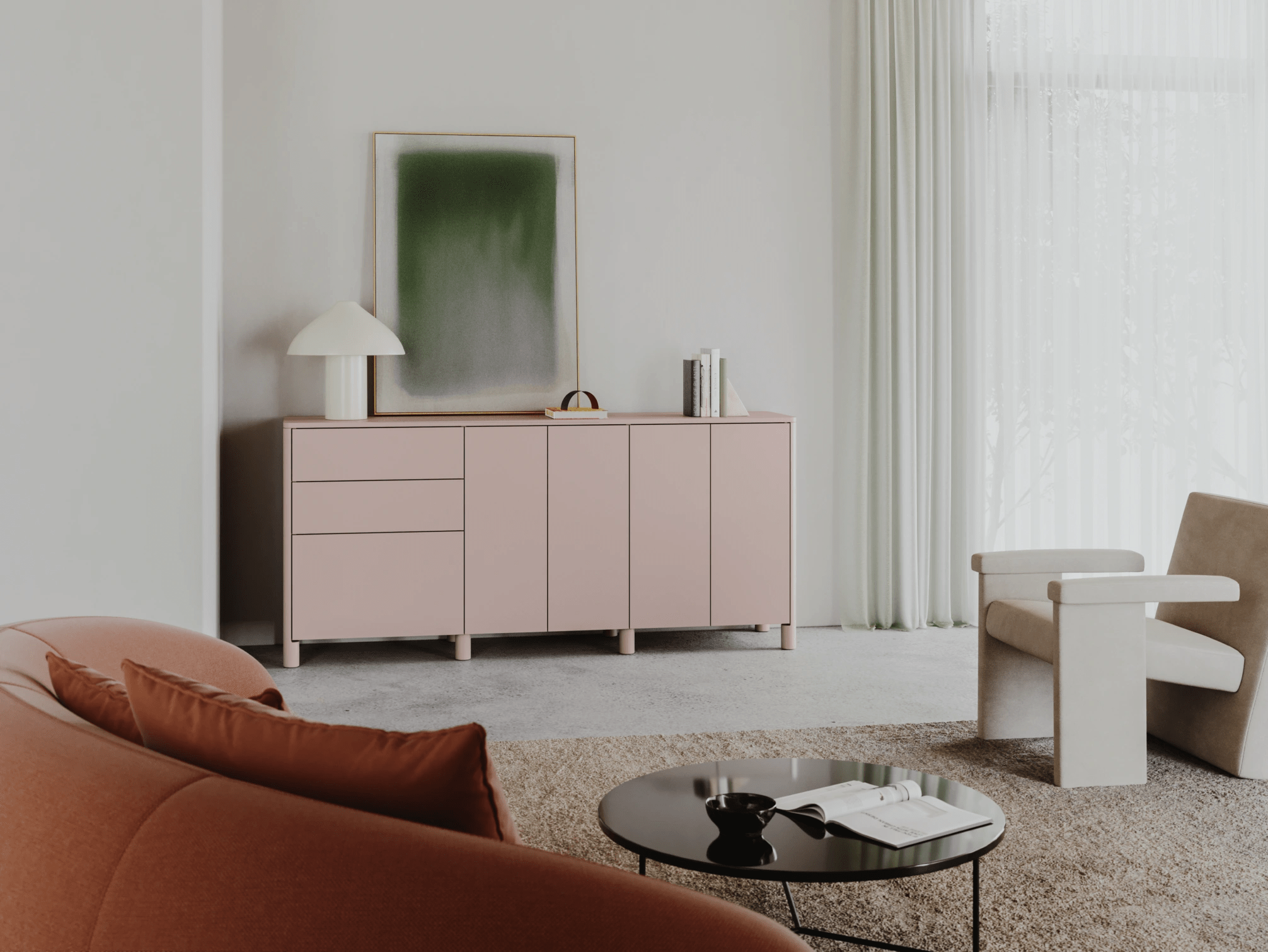 Sideboard in Pink with External Drawers 1