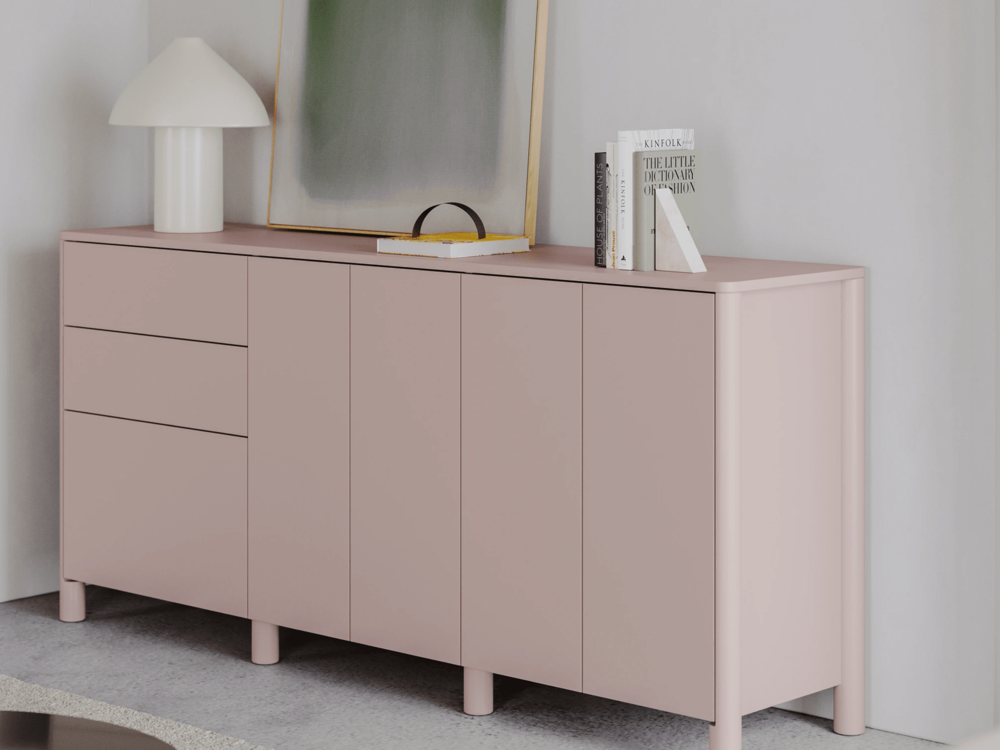 Sideboard in Rosa mit Aussen Schubladen 2