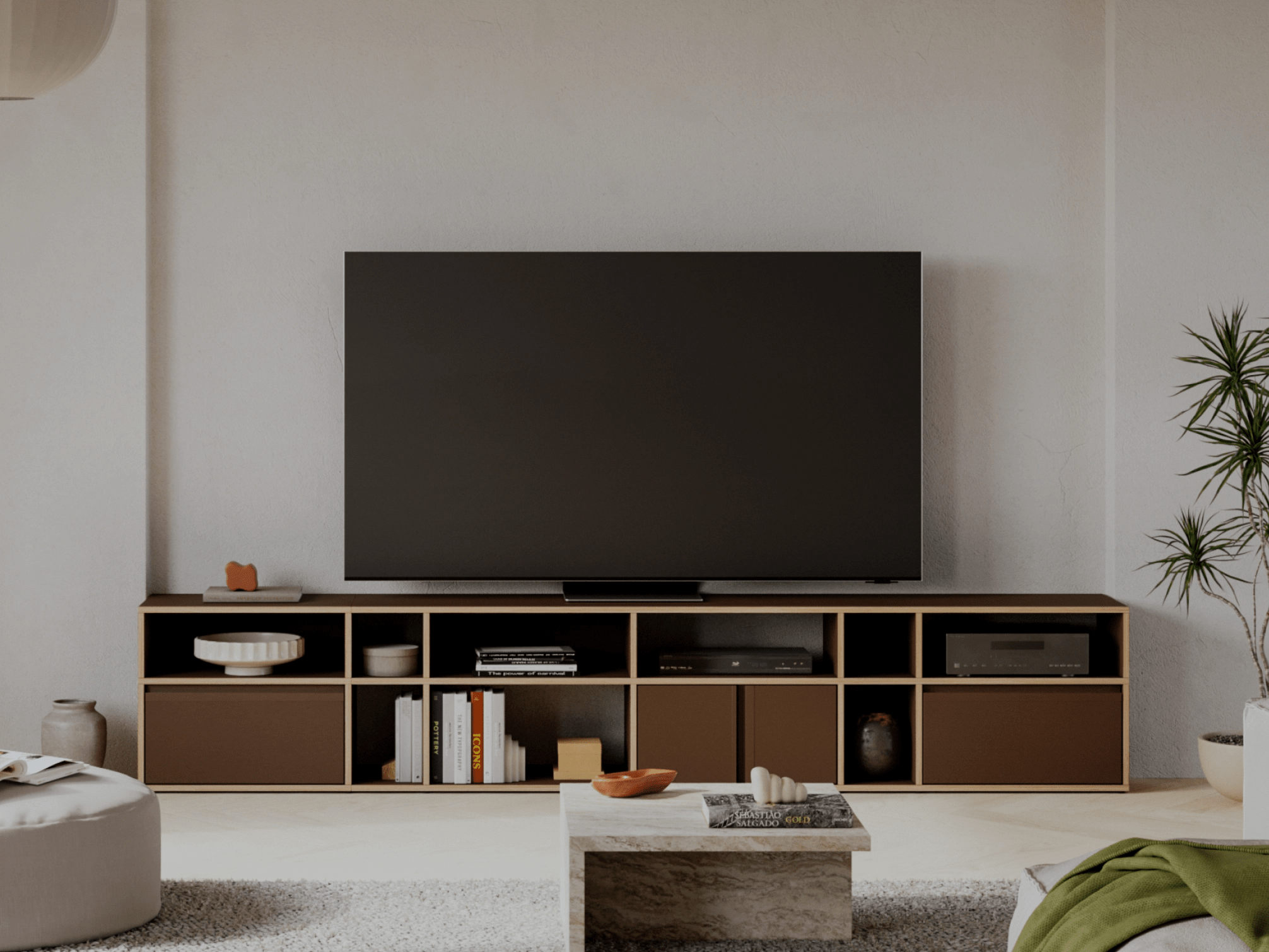 Tv Stand in Brown with Drawers and Backpanels 1