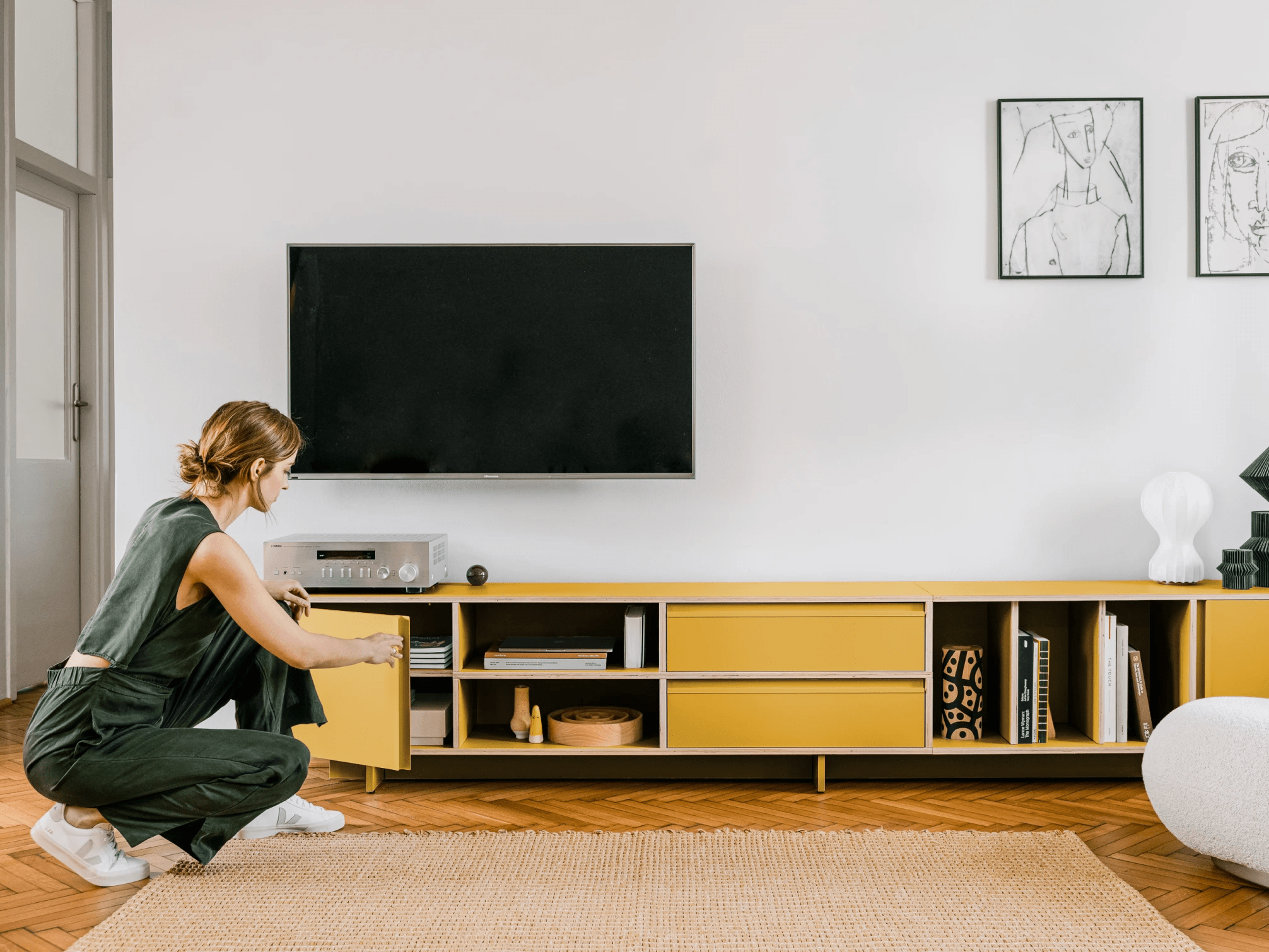 Tv Stand in Yellow with Cable Management 2