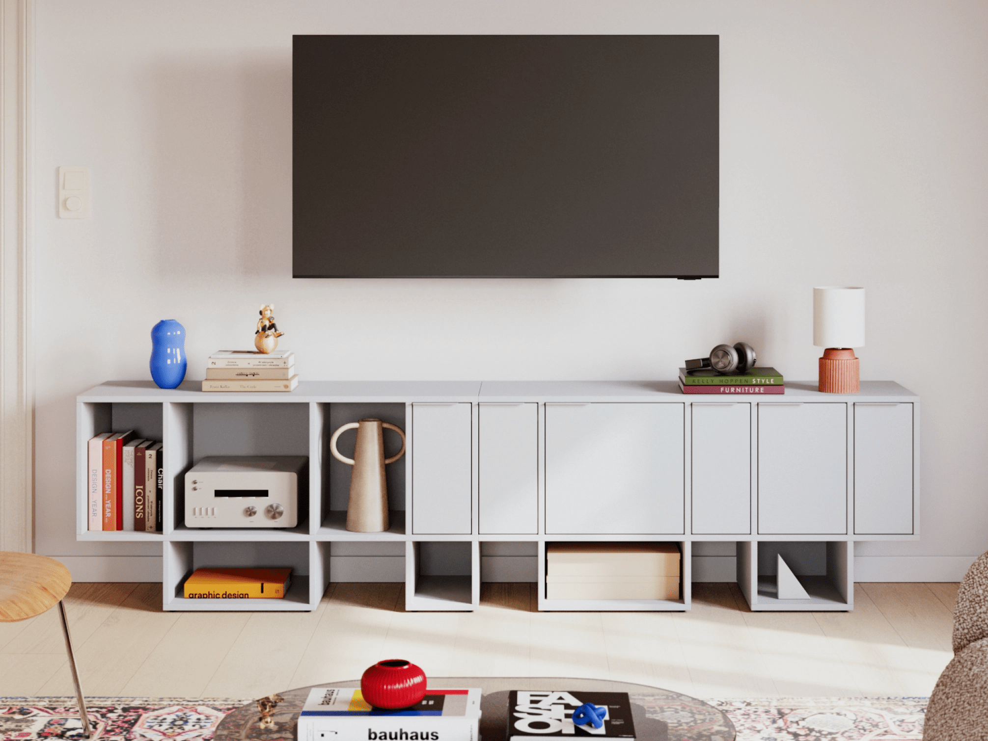 Small Grey Tv Stand with Drawers and Backpanels - 124x43x40cm 1