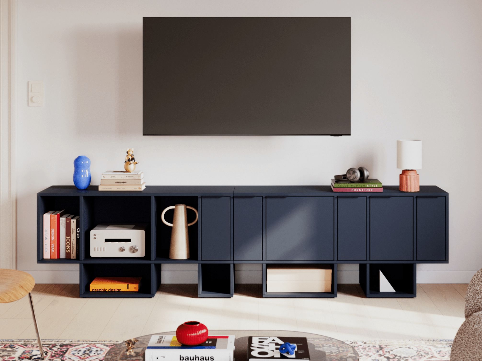 Tv Stand in Blue with Drawers 1