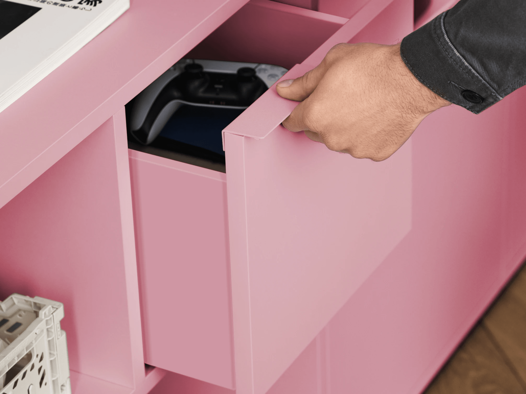 Duża reisinger pink szafka rtv z drzwiami, szufladami, panelami tylnymi oraz przelotką na kable - 253x73x40cm 3