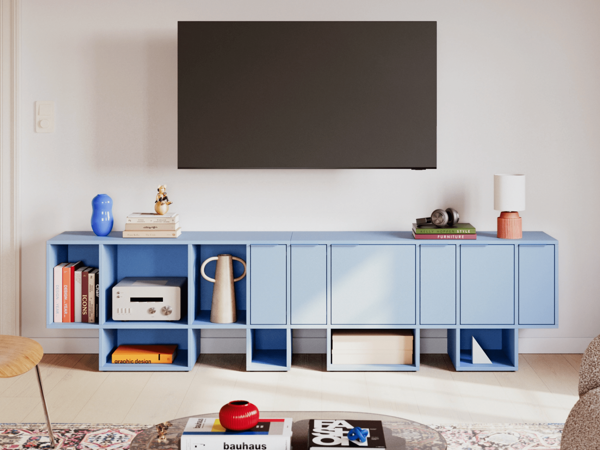 Tv Stand in Blue with Drawers 1