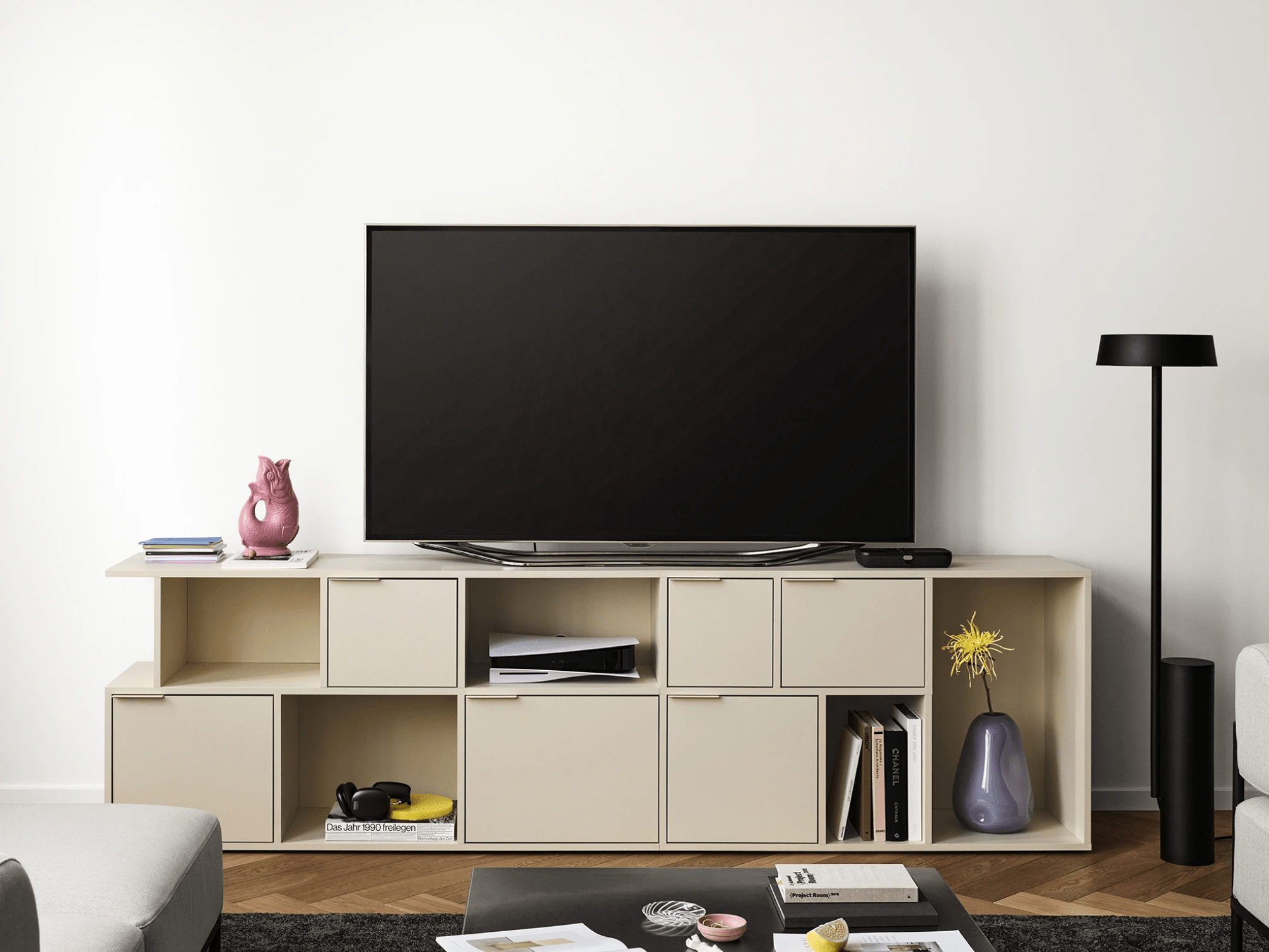 Meuble Tv en Beige Crème avec Portes - 168x53x32cm 1