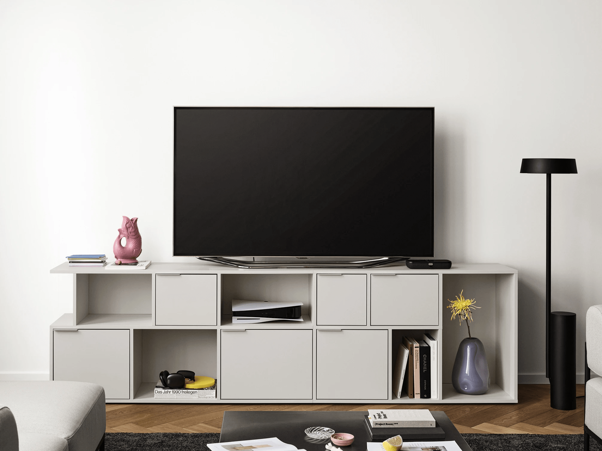 Grey Tv Stand with Doors and Backpanels - 120x53x32cm 1