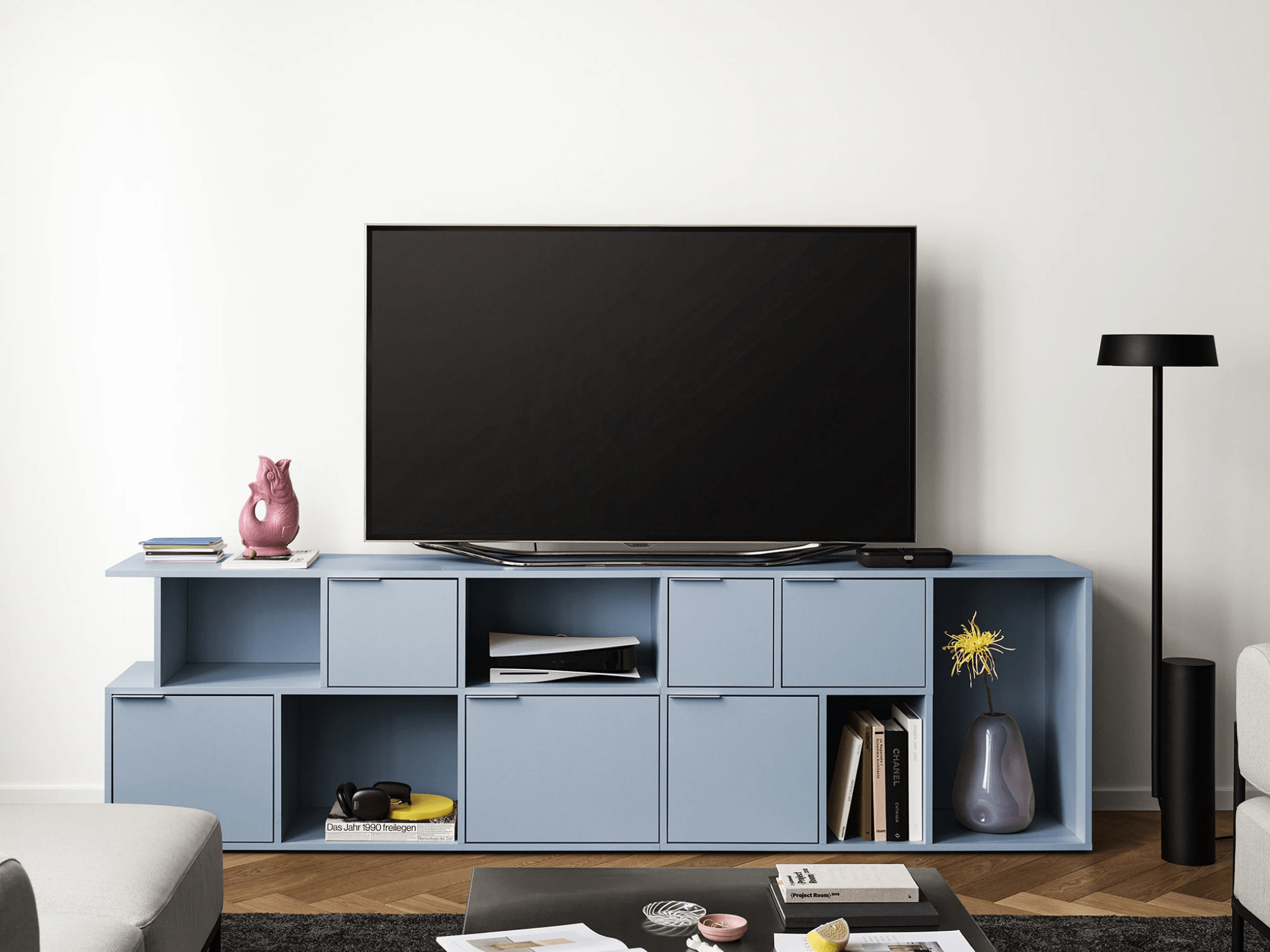 Deep Sky Blue Tv Stand with Drawers - 165x53x40cm 1