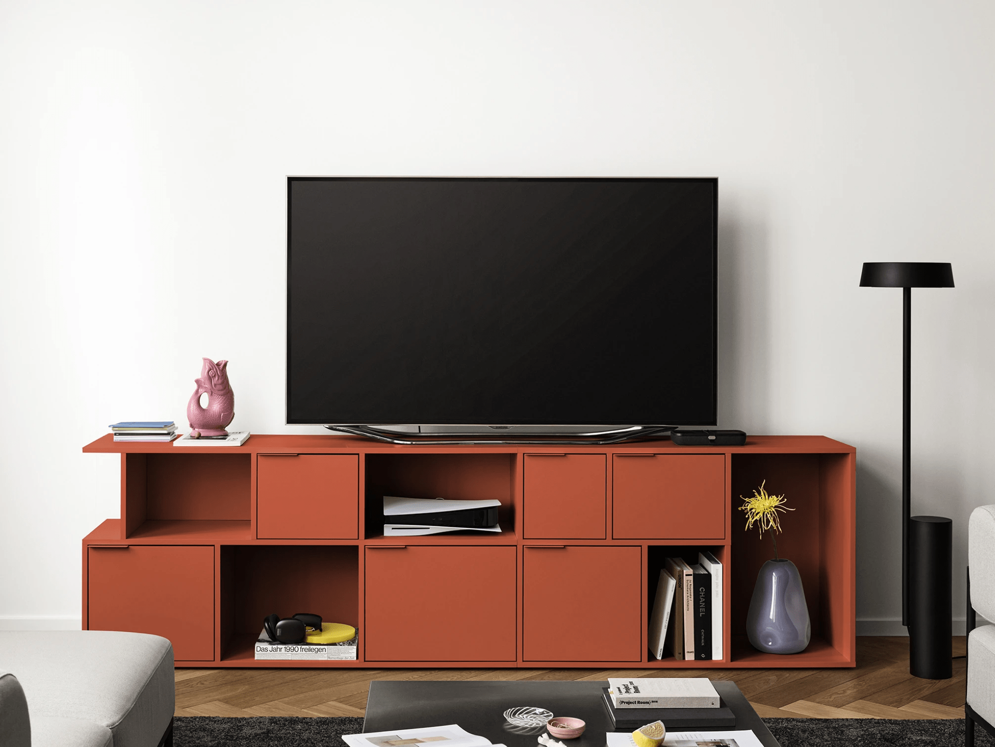 Tv Stand in Terracota with Drawers 1