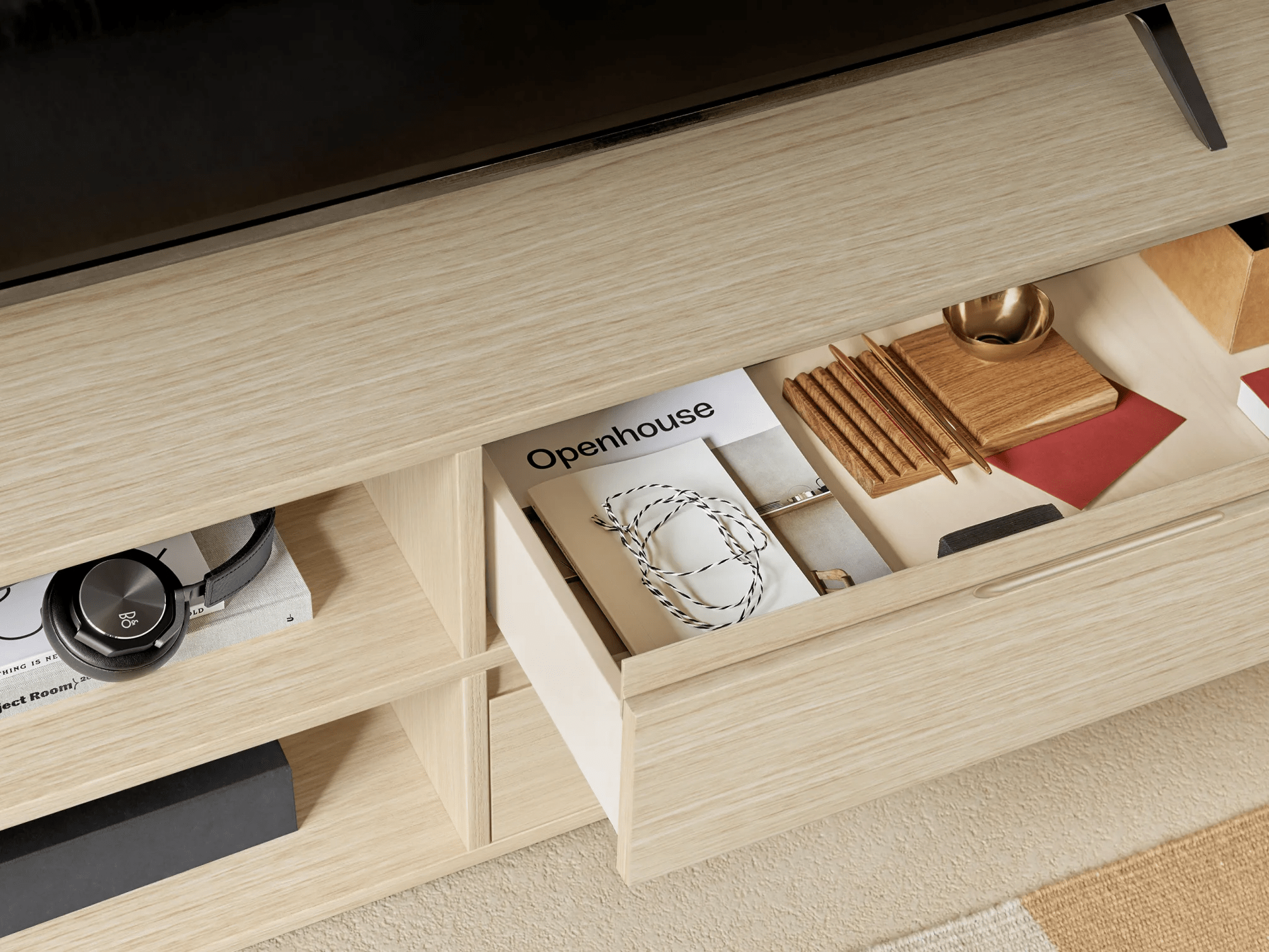 Tv Stand in White Oak with Drawers and Backpanels 3