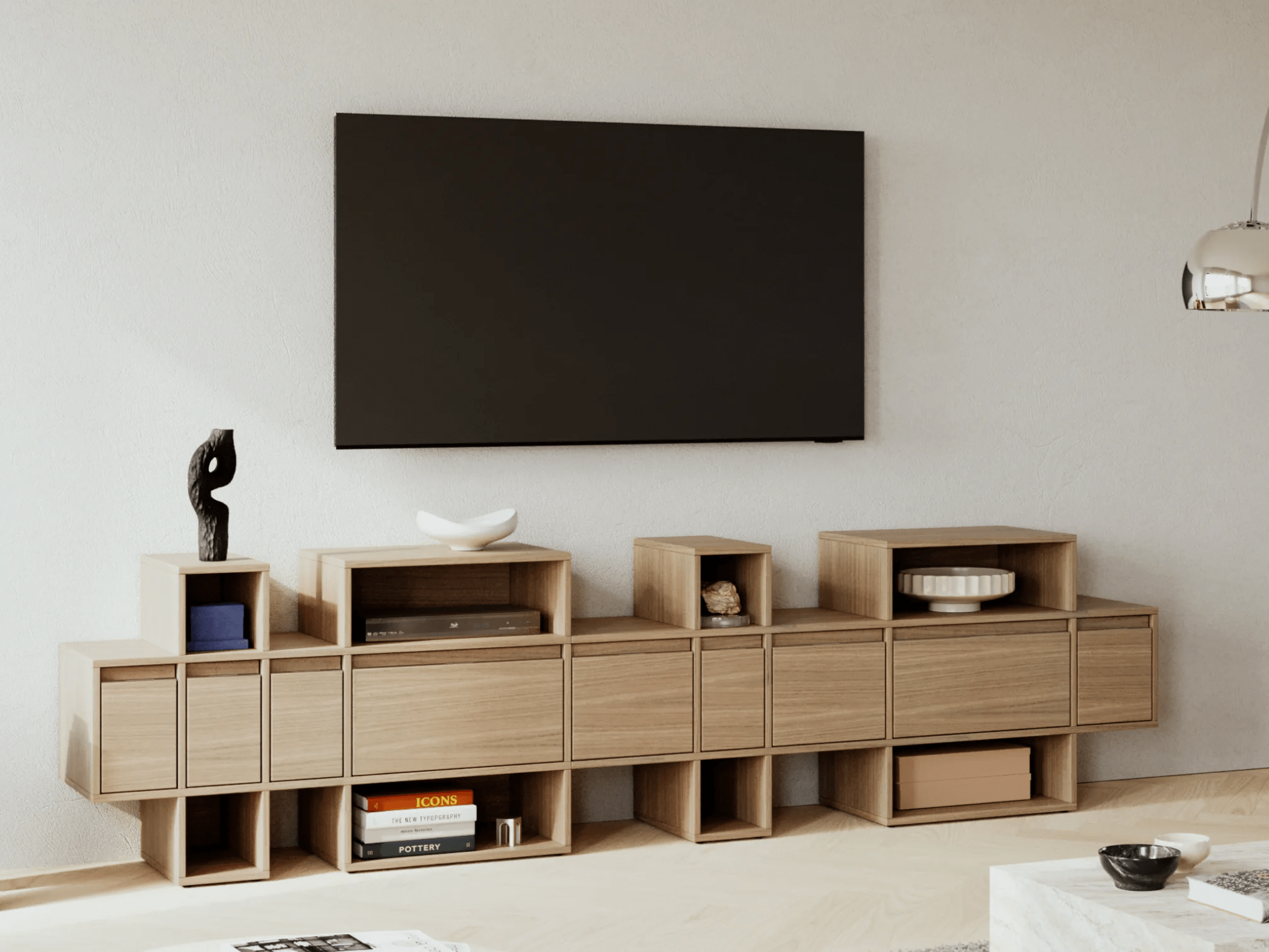 Tv Stand in Oak with Drawers and Backpanels 1