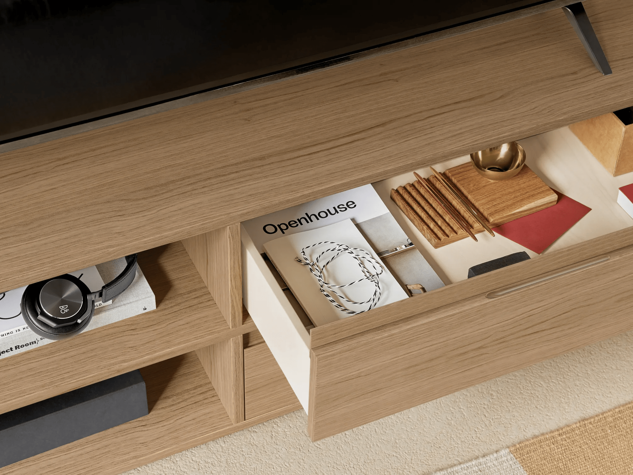 Tv Stand in Oak with Drawers and Backpanels 3