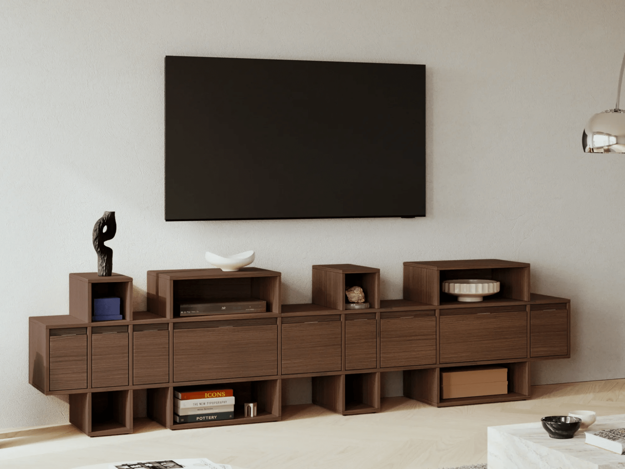 Profundo Nogal Mueble de Tv con Cajones y Organización de Cables chapa de madera - 170x53x40cm 1