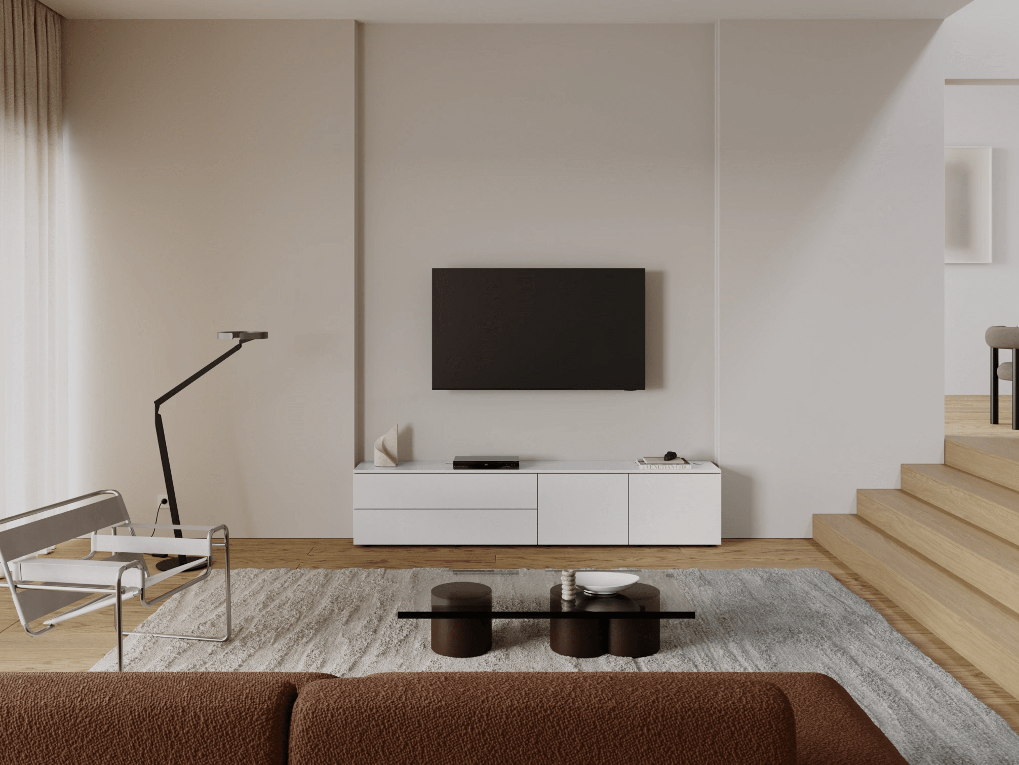 Tv Stand in White with External Drawers 1