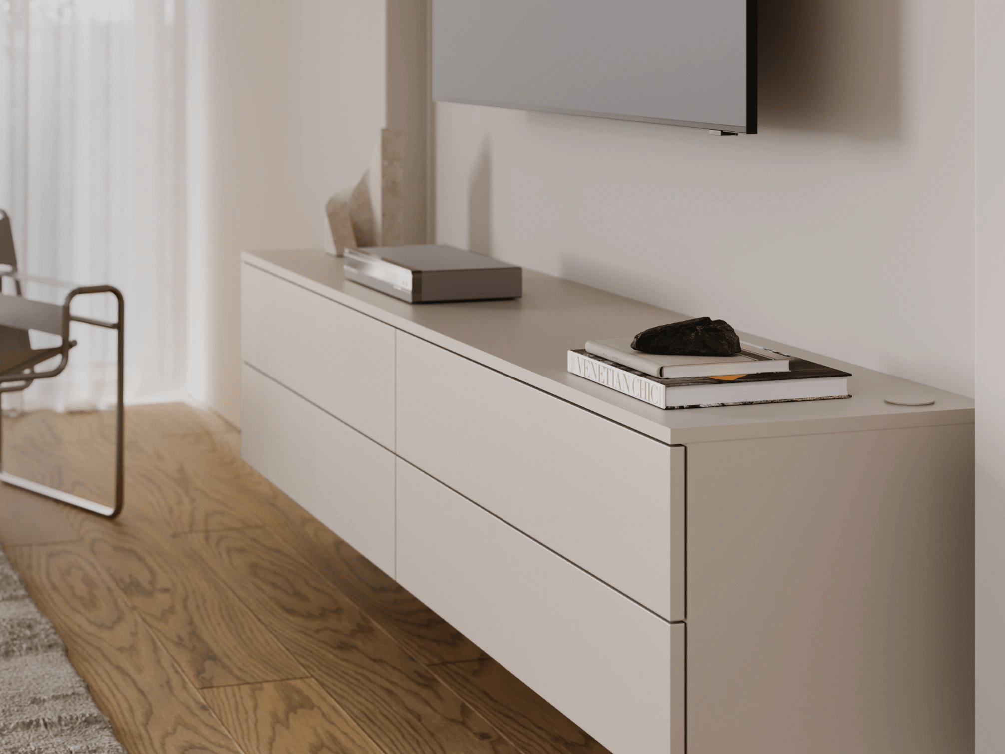 Tv Stand in Beige with External Drawers 3